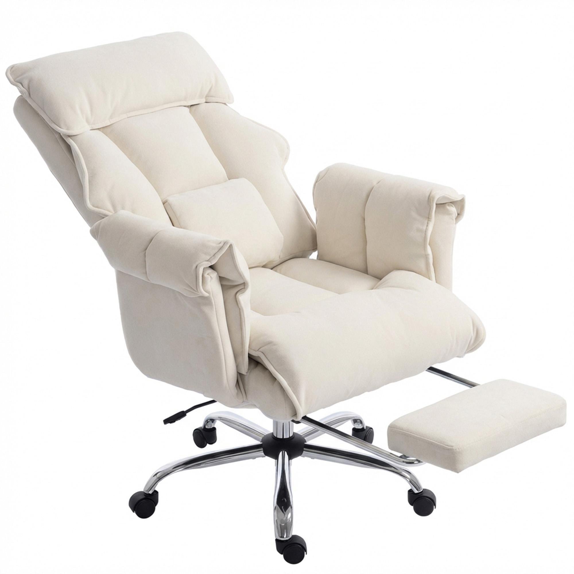 Cream White Flannel Office Chair with Footrest