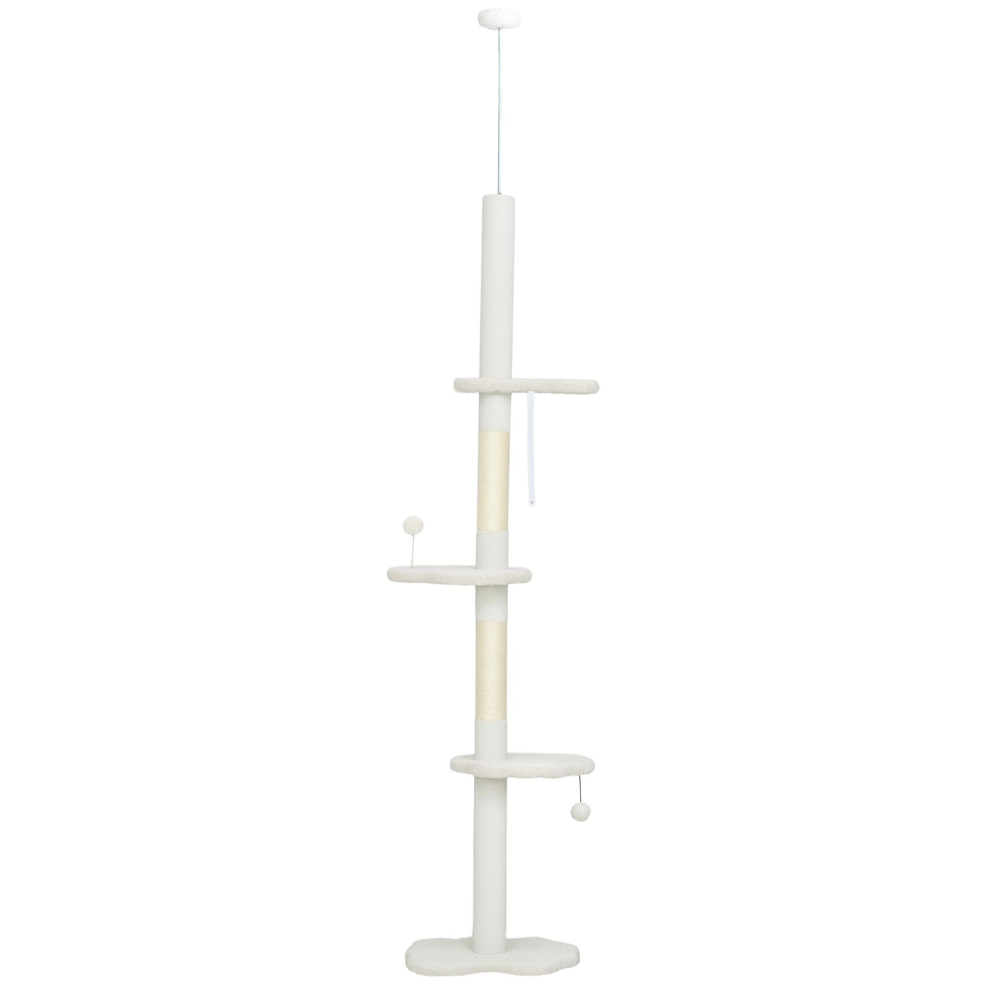Cream White Ceiling Cat Tree with Adjustable Height