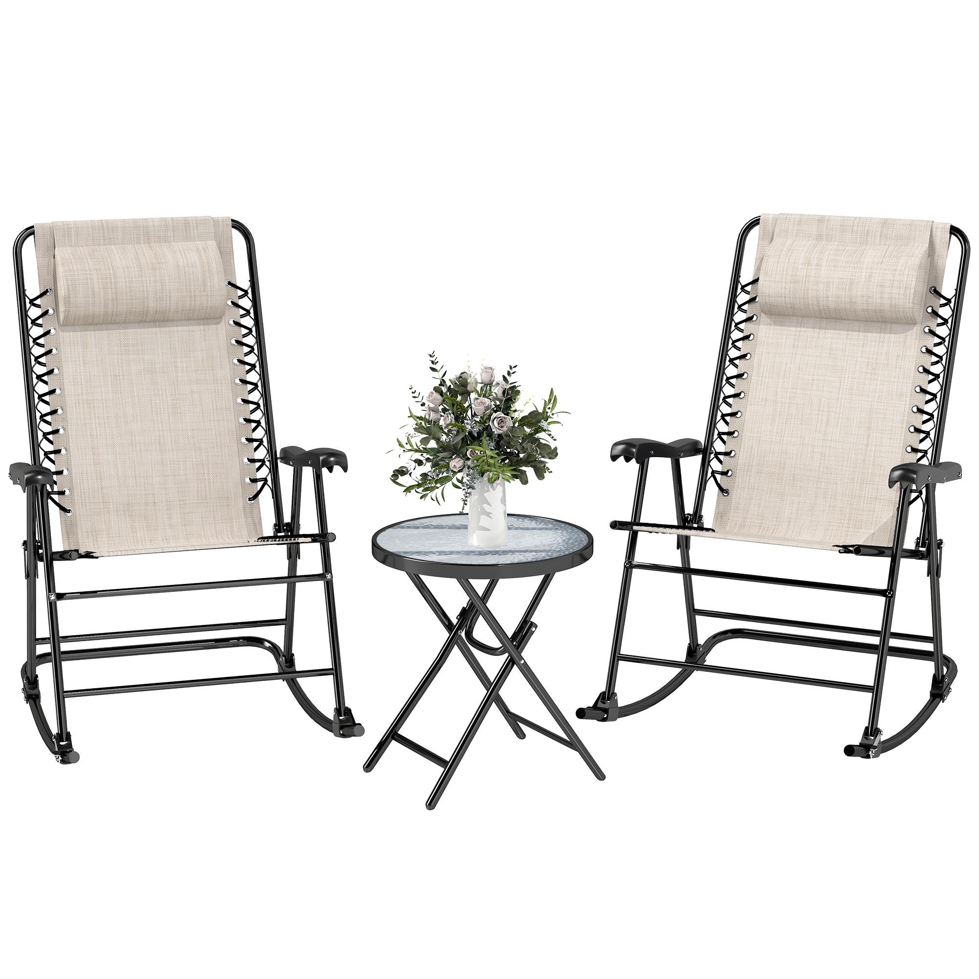 Cream White Rocking Chair Set, Folding Bistro Set