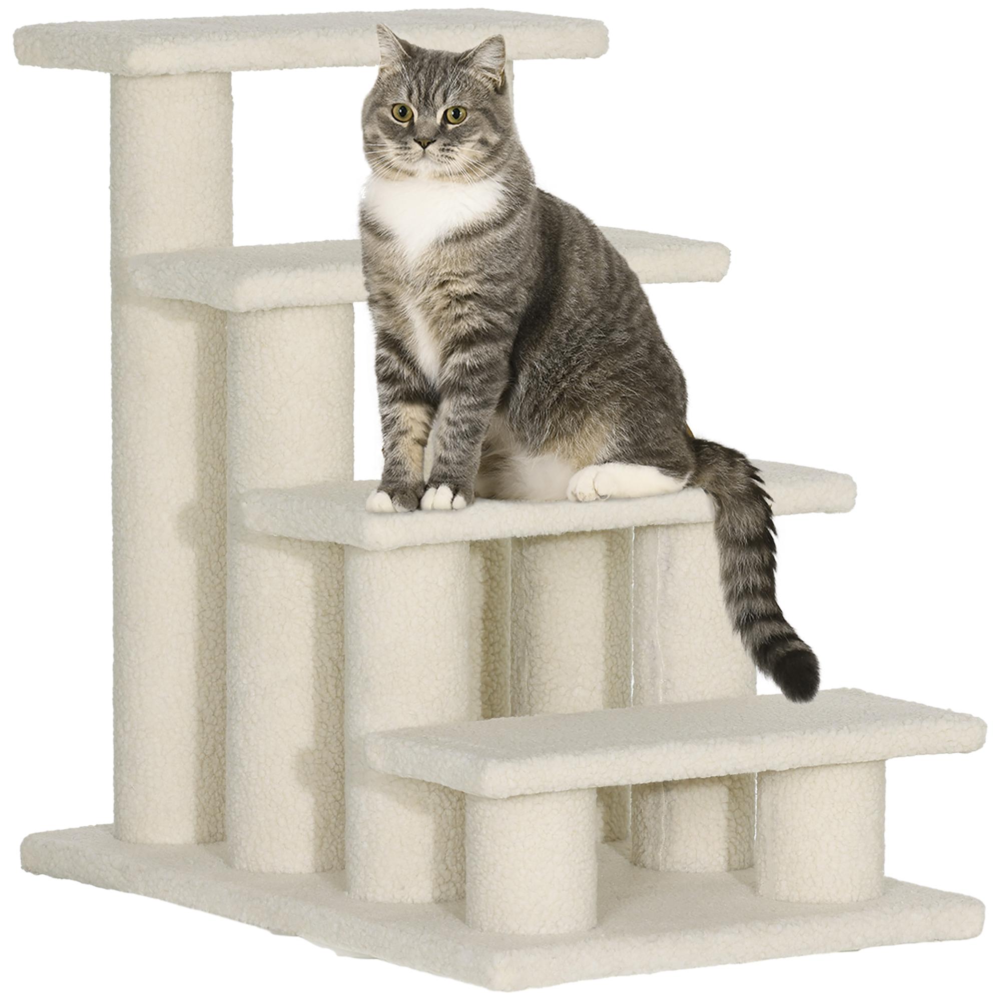 Cream White Cat Stairs, Four-Level Indoor Cat Tree