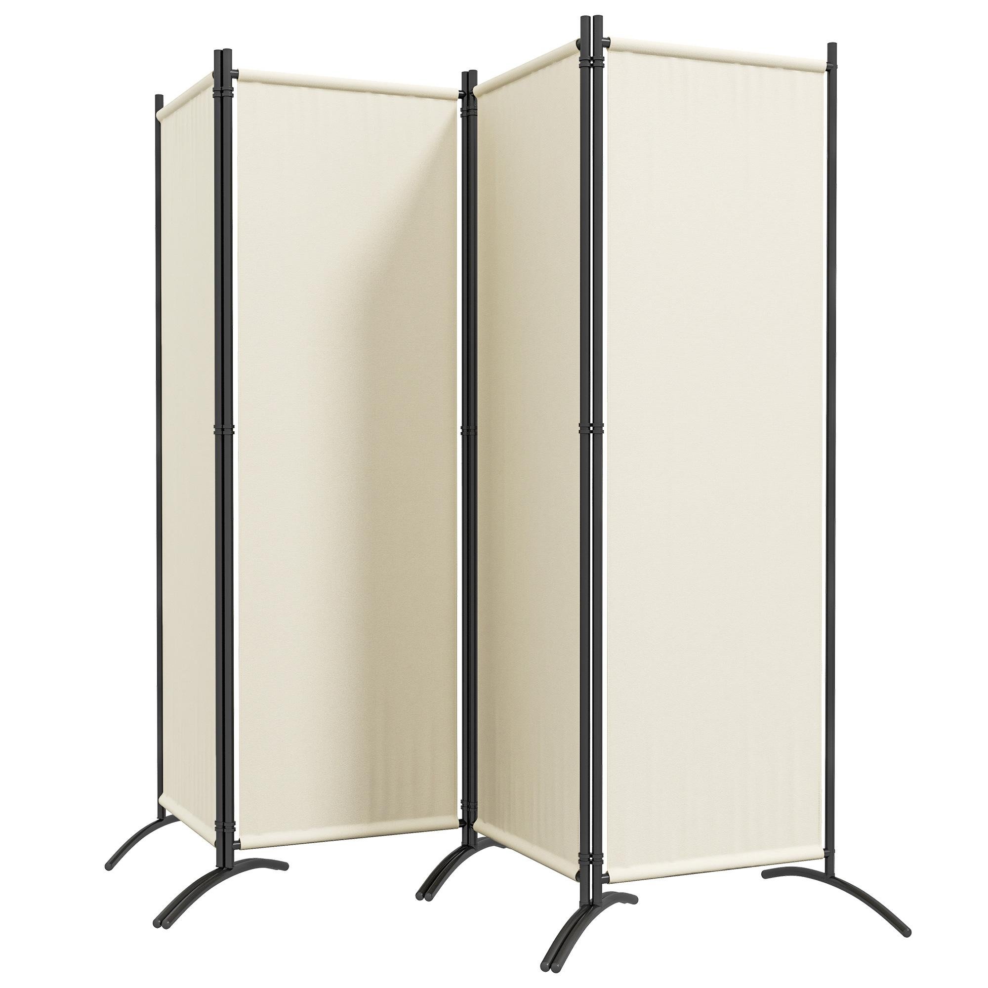 Cream White Folding Divider, 4-Panel Privacy Screen