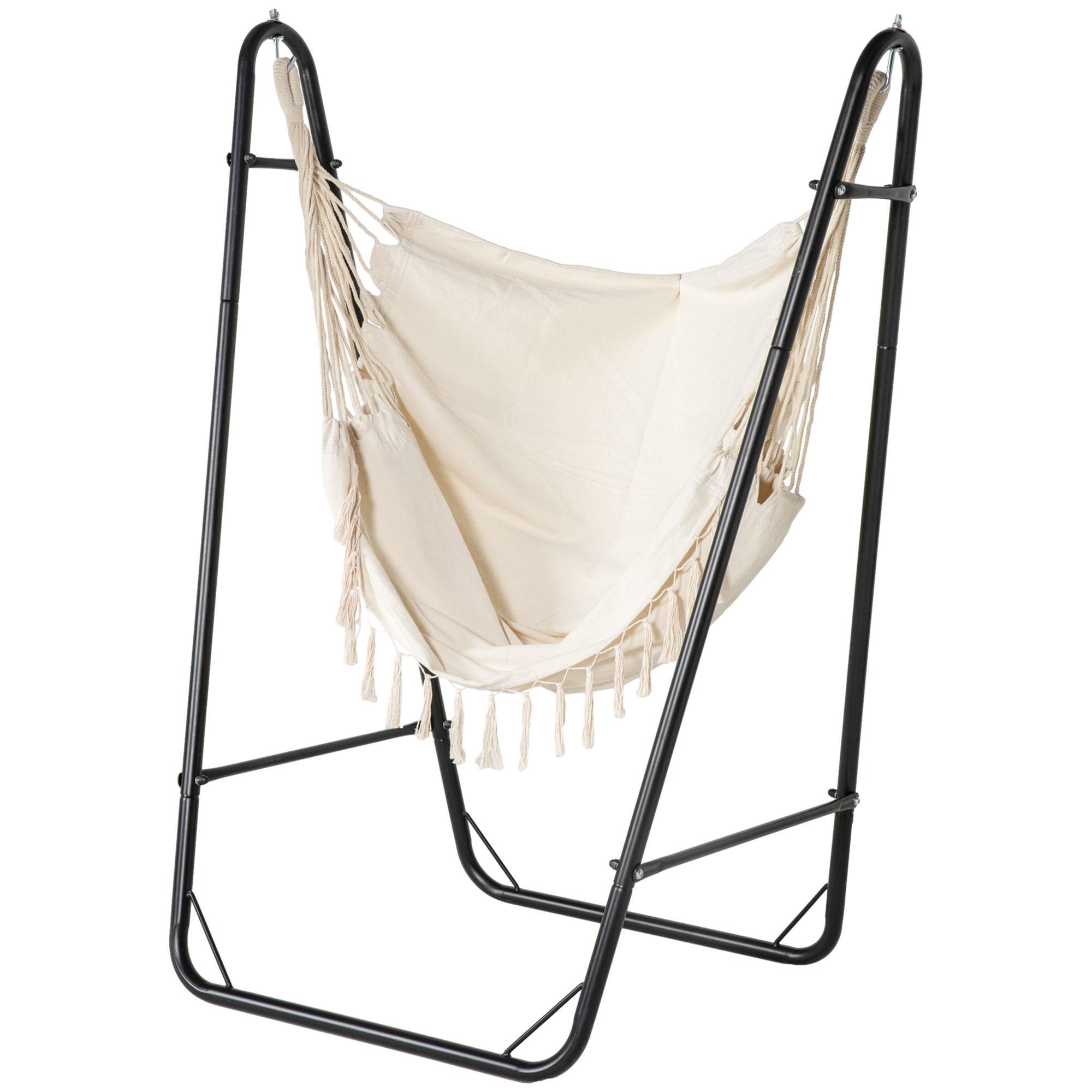 Cream White Hammock Chair with U-Shaped Stand for Patios