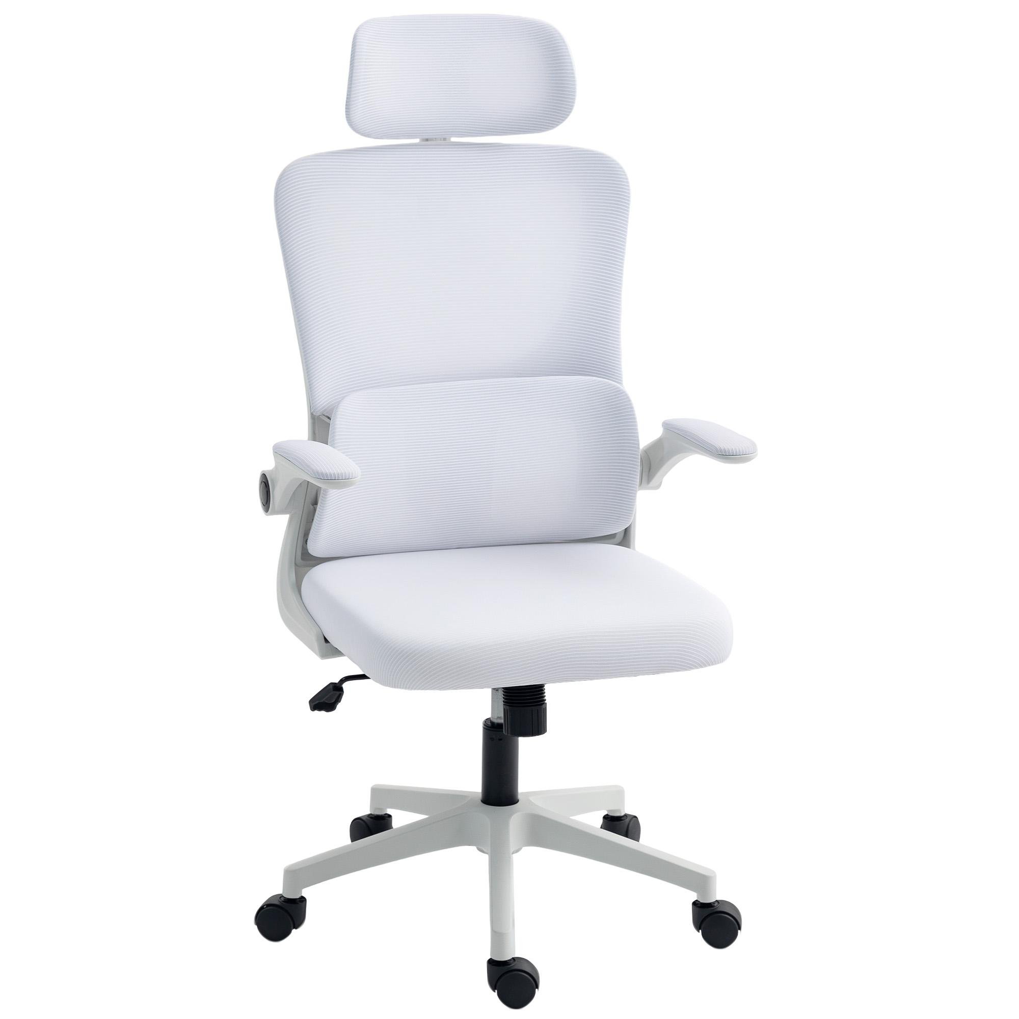 Cream White Mesh Office Chair with Adjustable Headrest