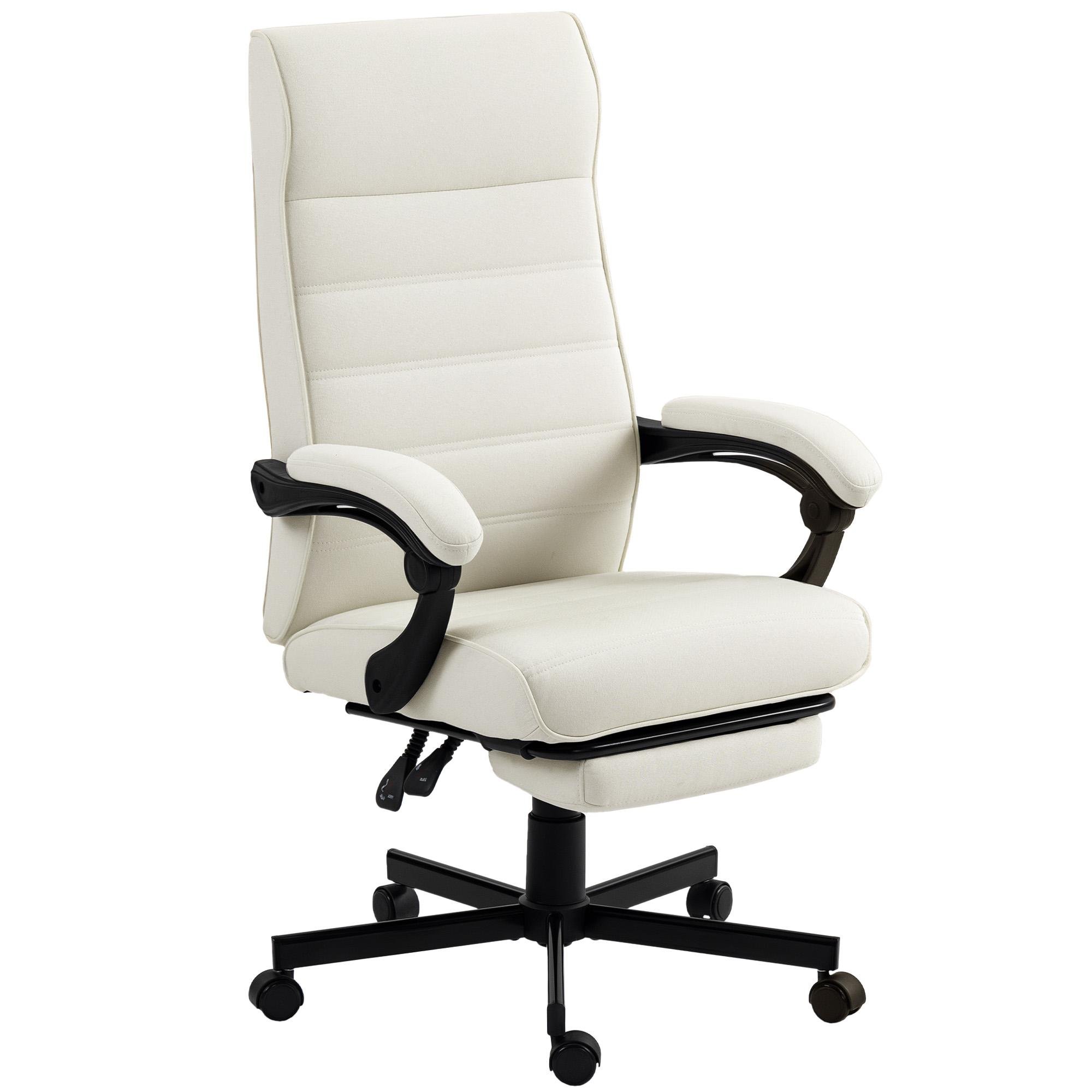 Cream White Linen Chair, High-Back Reclining Office Chair