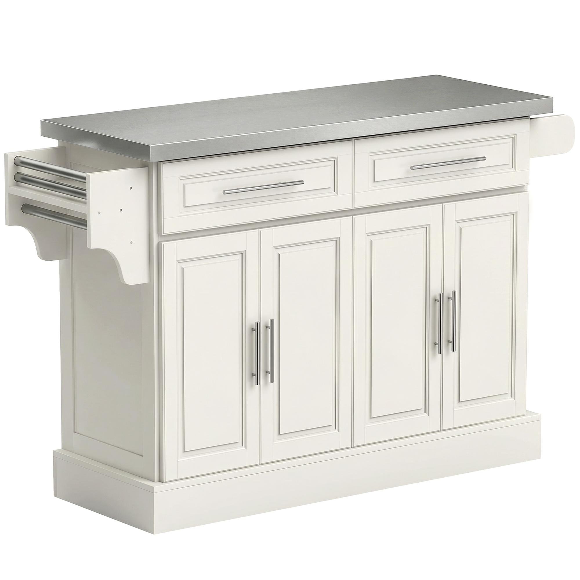 Cream Kitchen Island Stainless Top with Storage