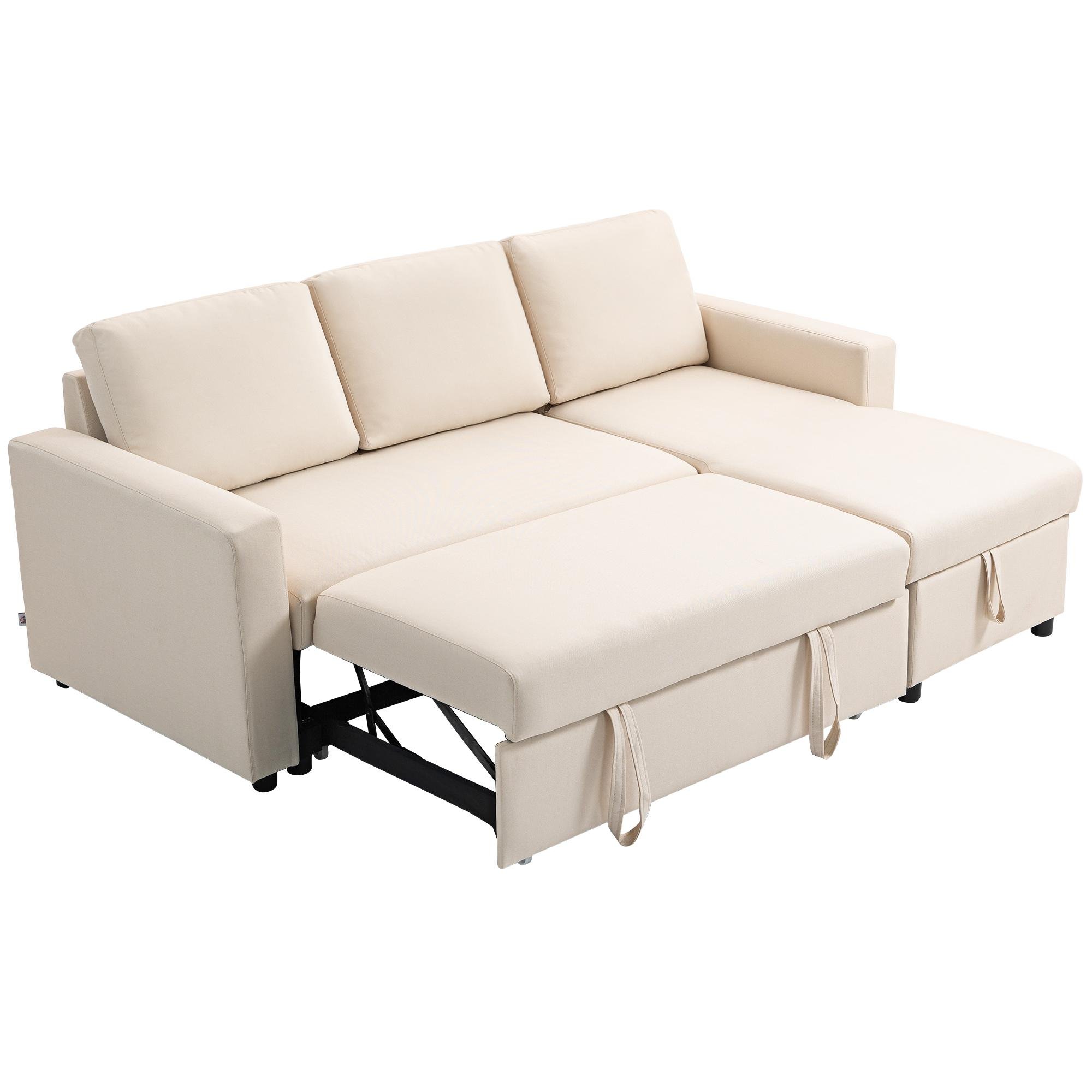 Cream White Sectional Sleeper with Reversible Chaise