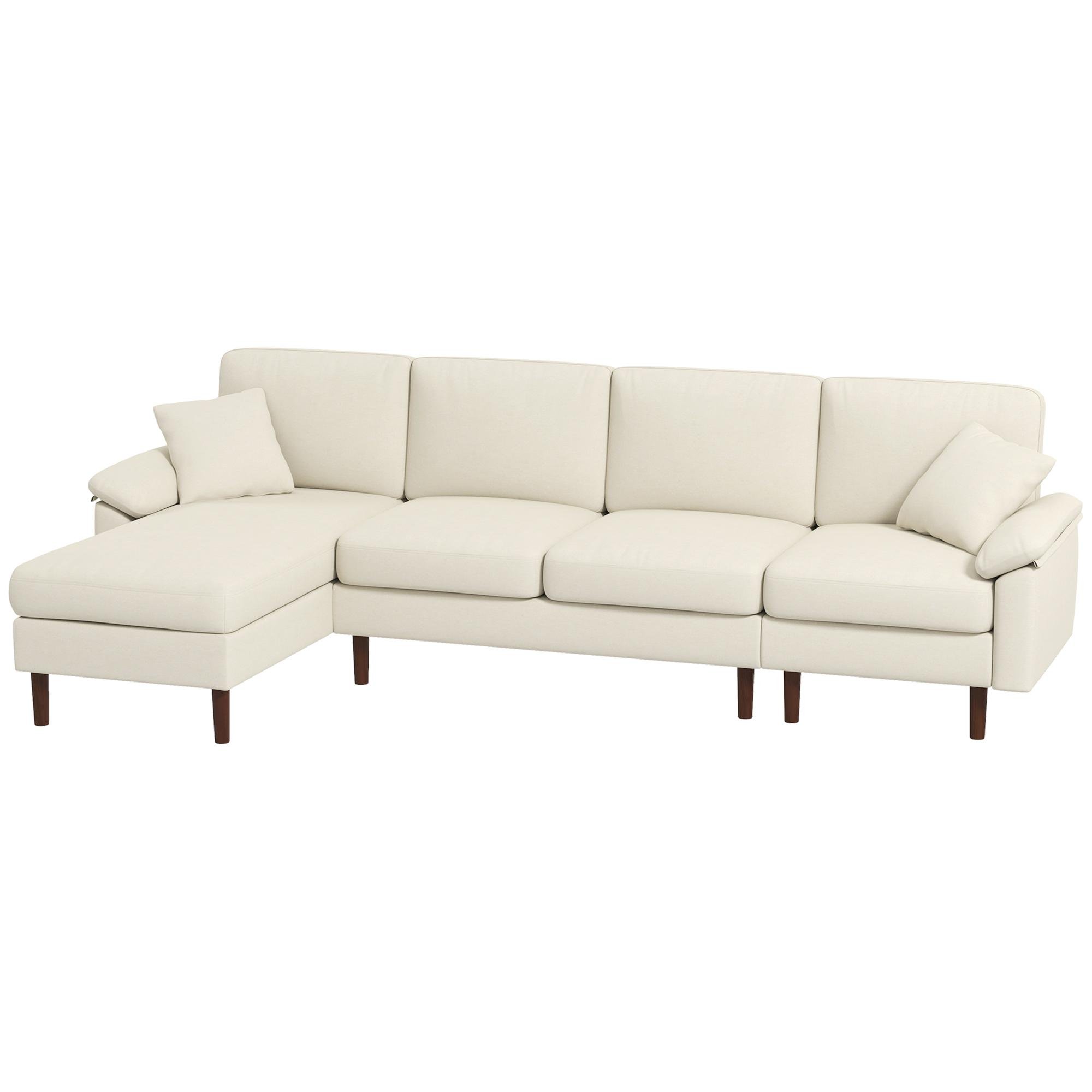 Cream White Linen Sectional with Changeable Chaise, 111 in