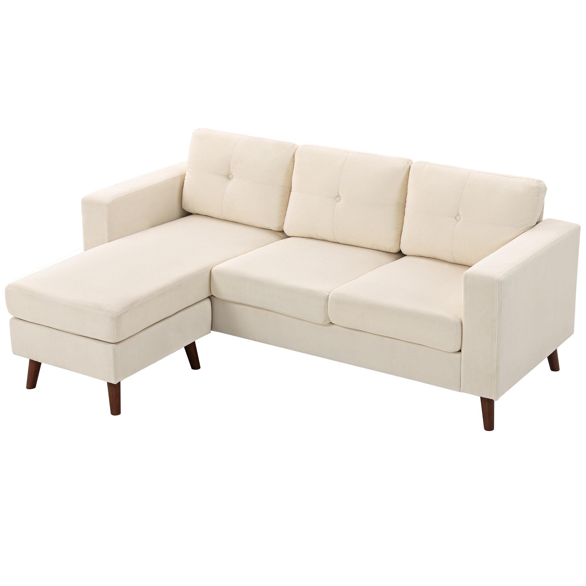 Cream White Reversible Chaise Sectional Sofa for Small Spaces