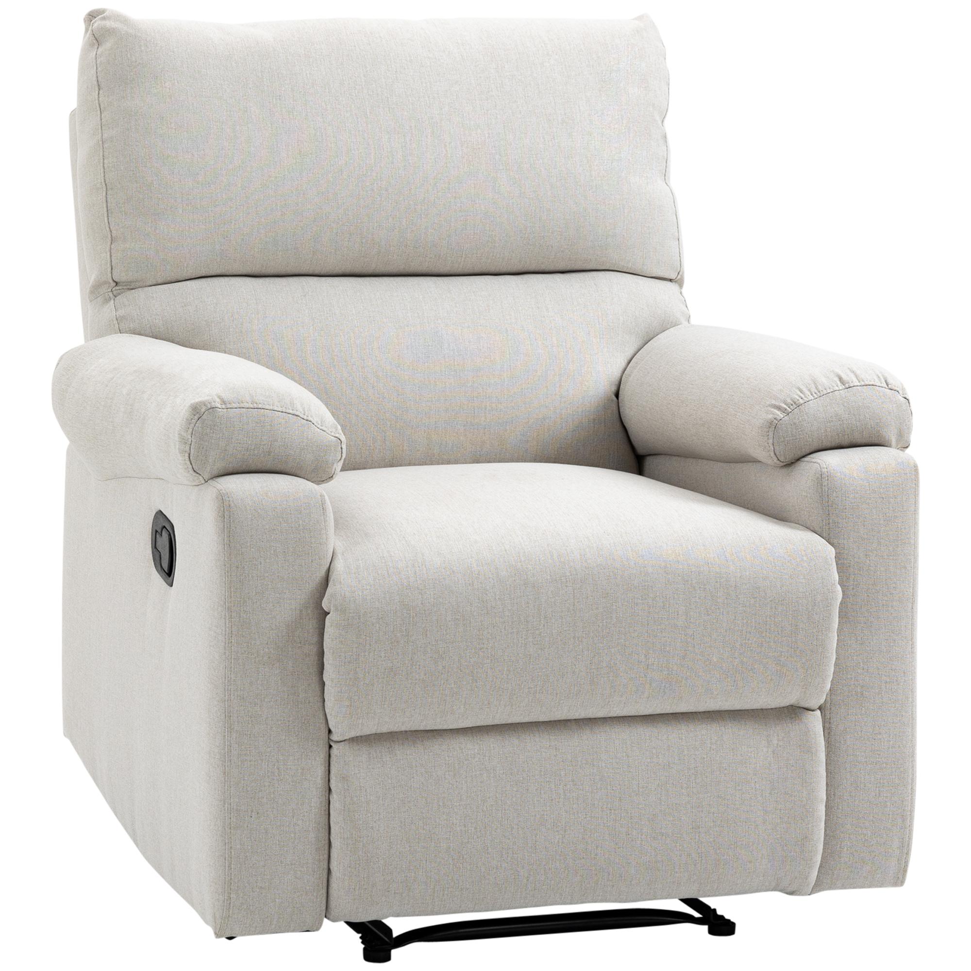 Cream White Linen Recliner with Footrest