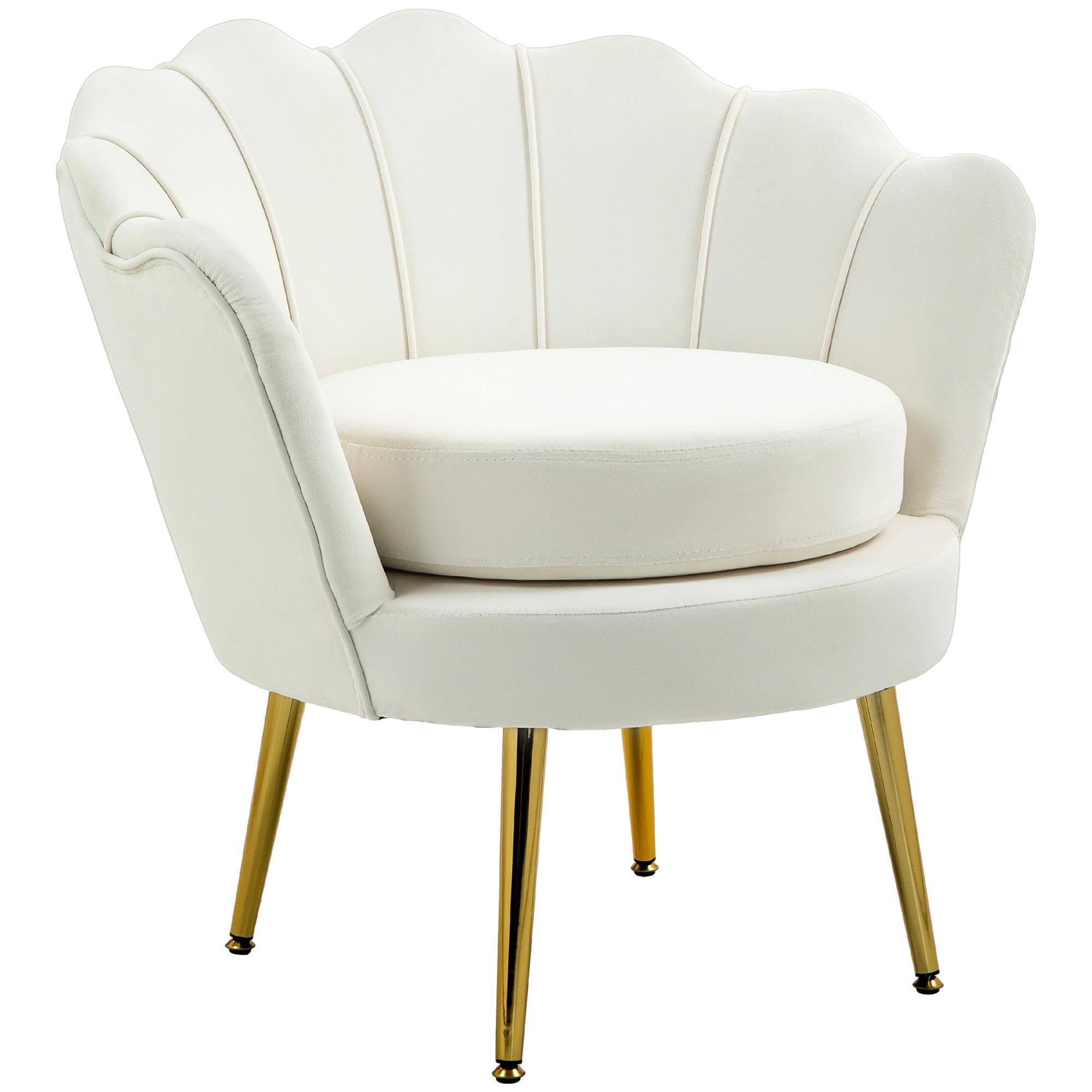 Cream White Lotus Accent Chair with Gold Metal Legs