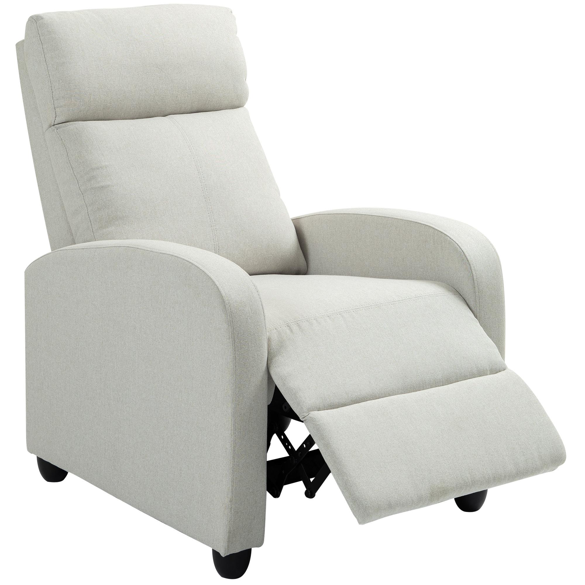Cream Linen Recliner Manual Push-Back Chair