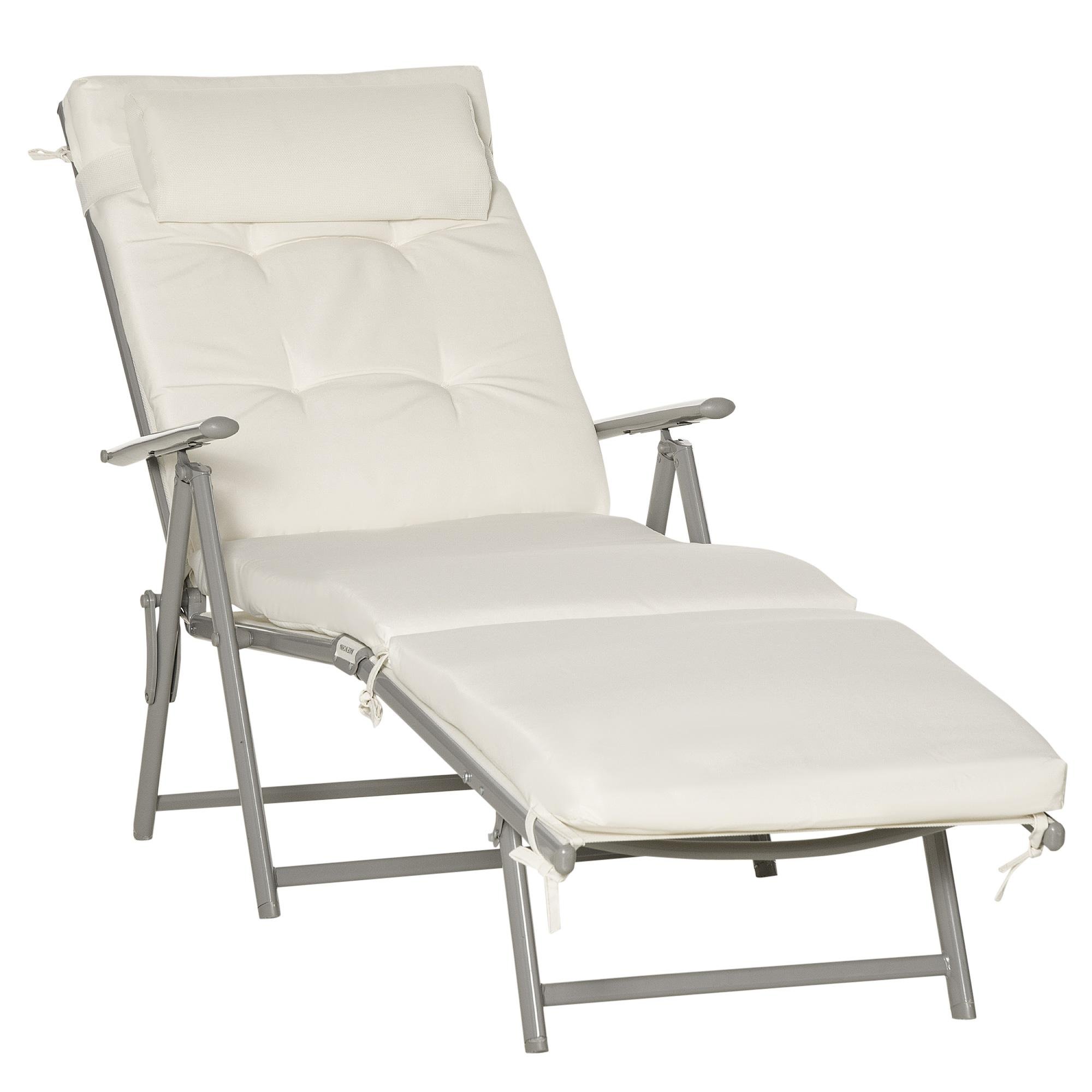 Cream White Adjustable Chaise with Cushion for Outdoor Use