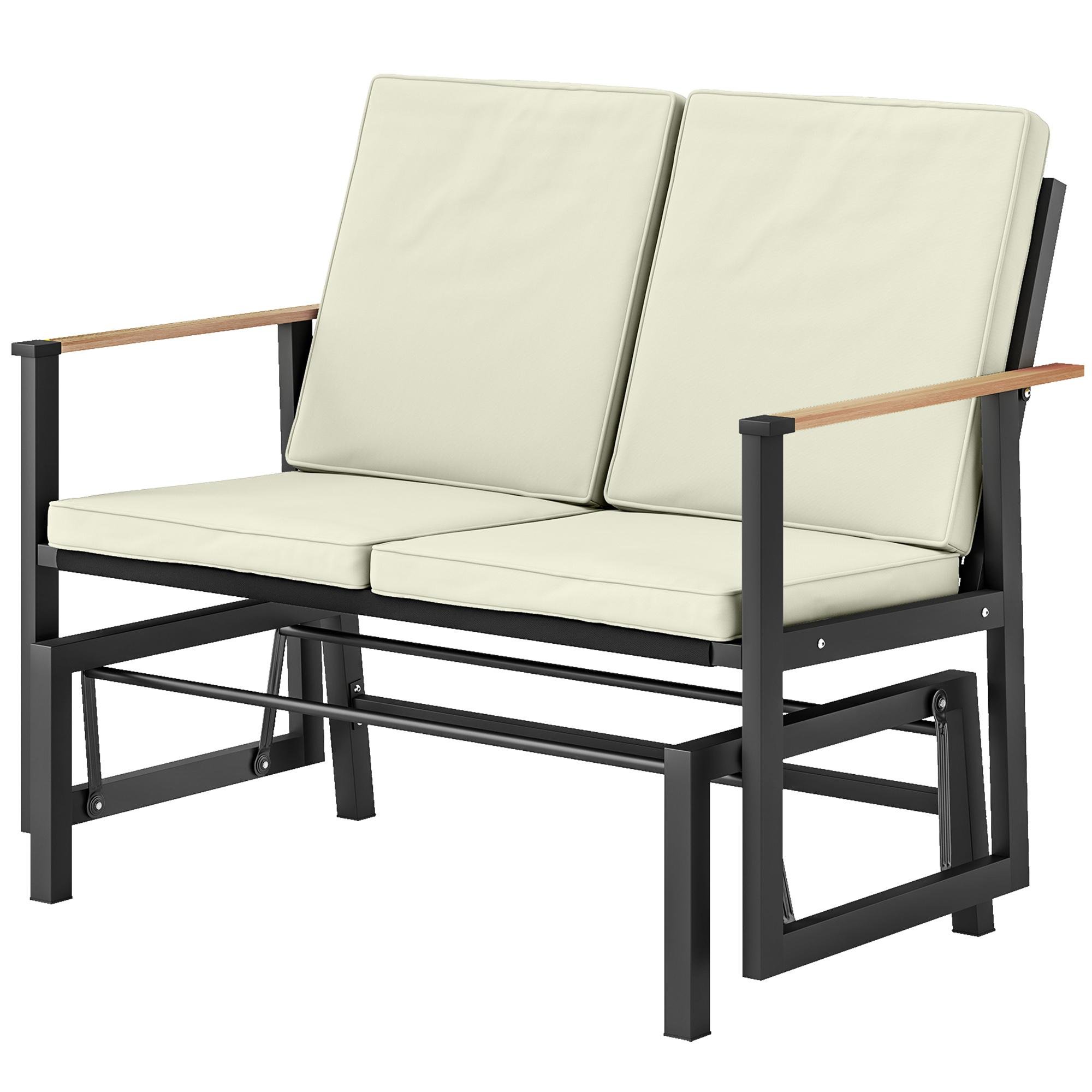 Cream Mesh Glider Loveseat with Thick Cushions
