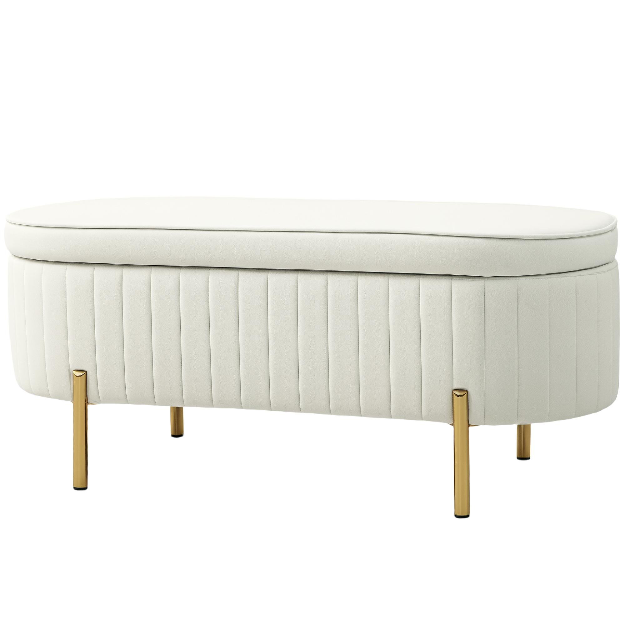 Cream White Storage Bench with Lift-Top Compartment