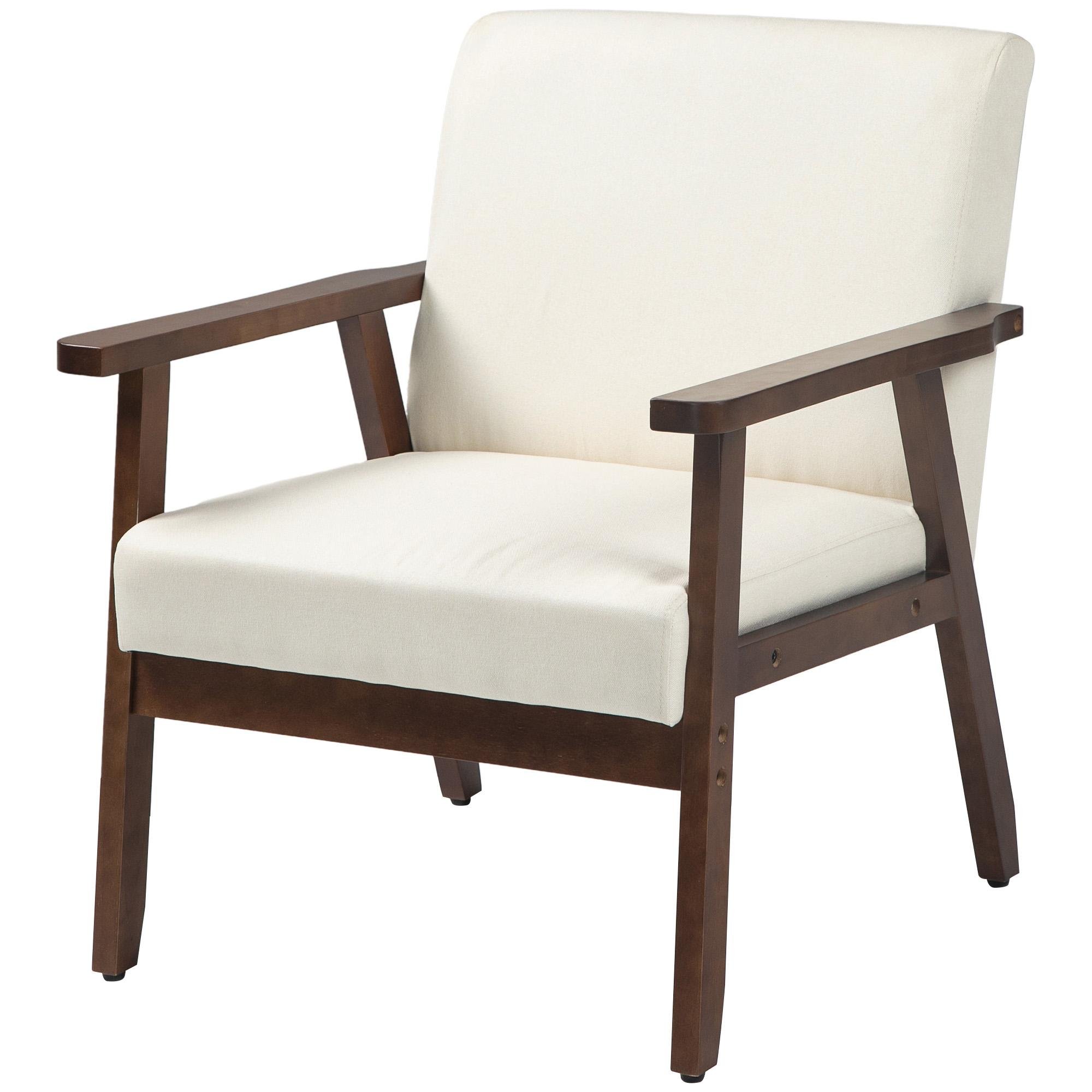 Cream White Padded Accent Chair with Rubberwood Frame
