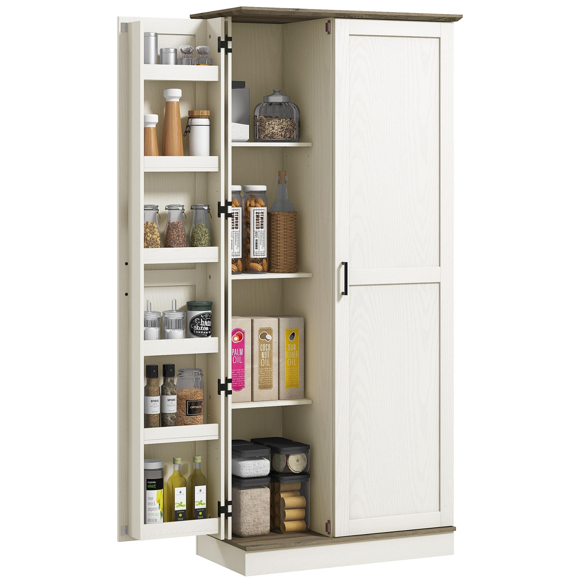 Cream White Pantry Cabinet with Six Door Spice Racks