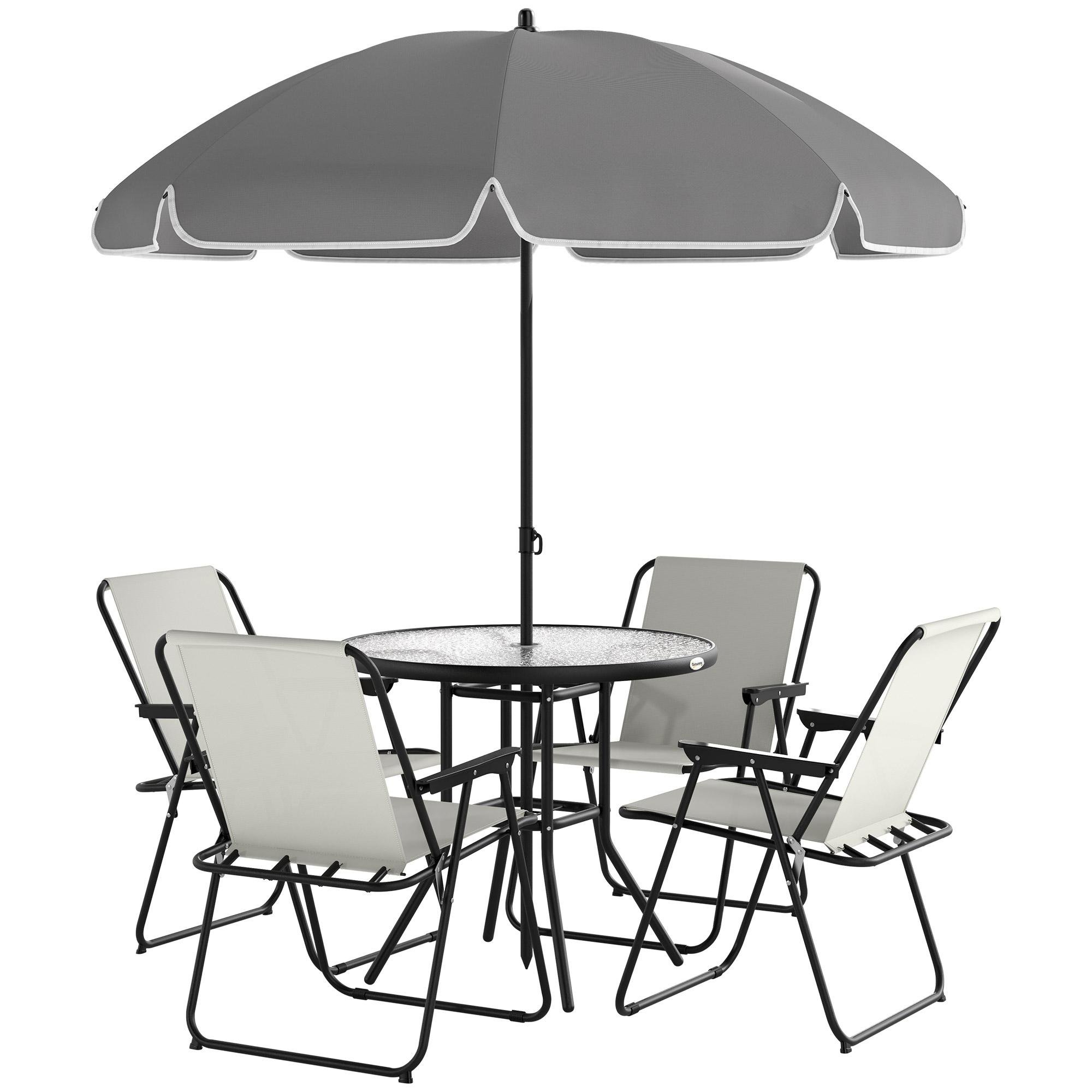 Cream White Mesh Patio Set with Folding Chairs
