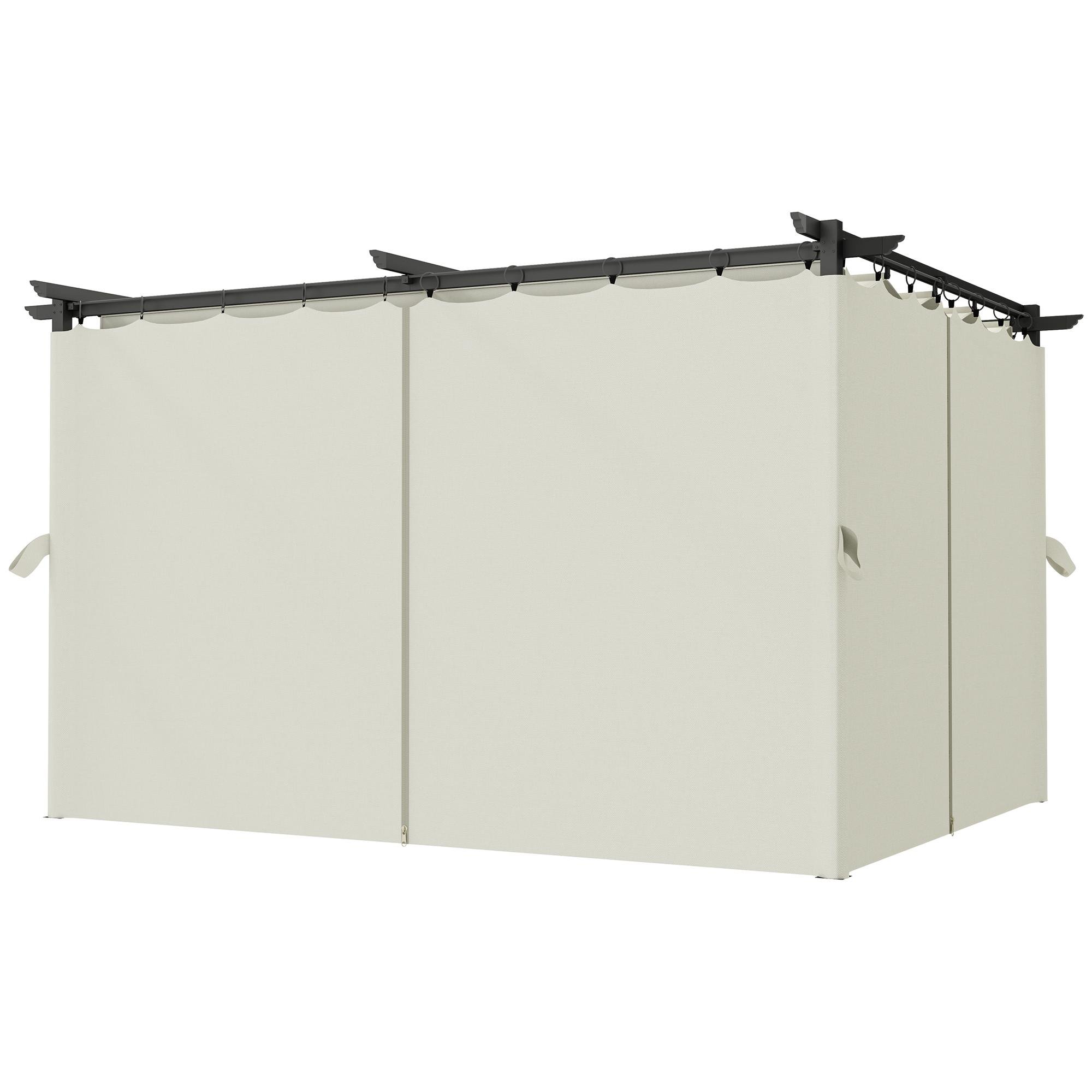 Cream White Retractable Pergola with Curtains, 153.5 x 118.1 in