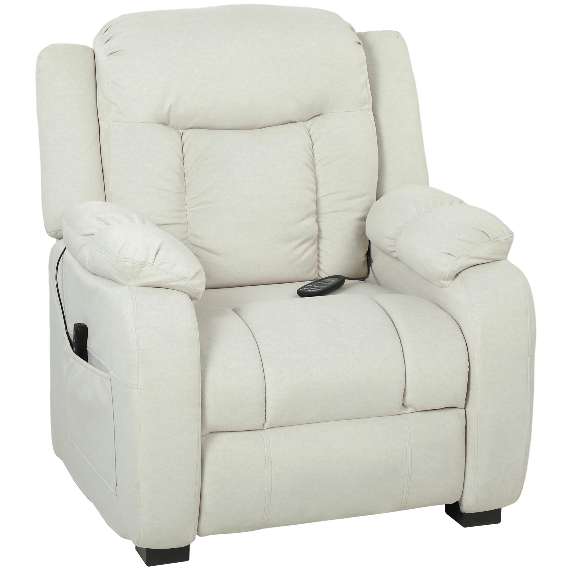 Cream White Velvet Massage Recliner with Quiet Power Recline