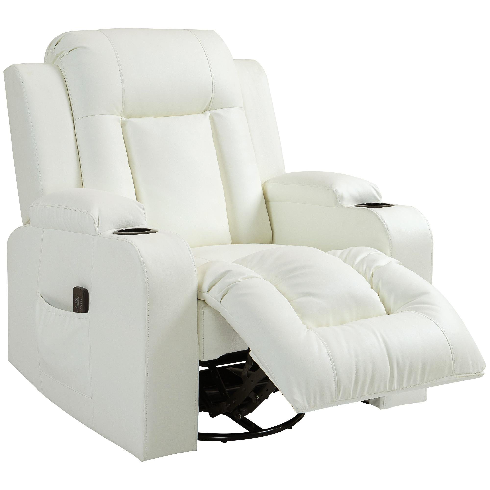 Cream White Swivel Rocker with 8-Point Massage