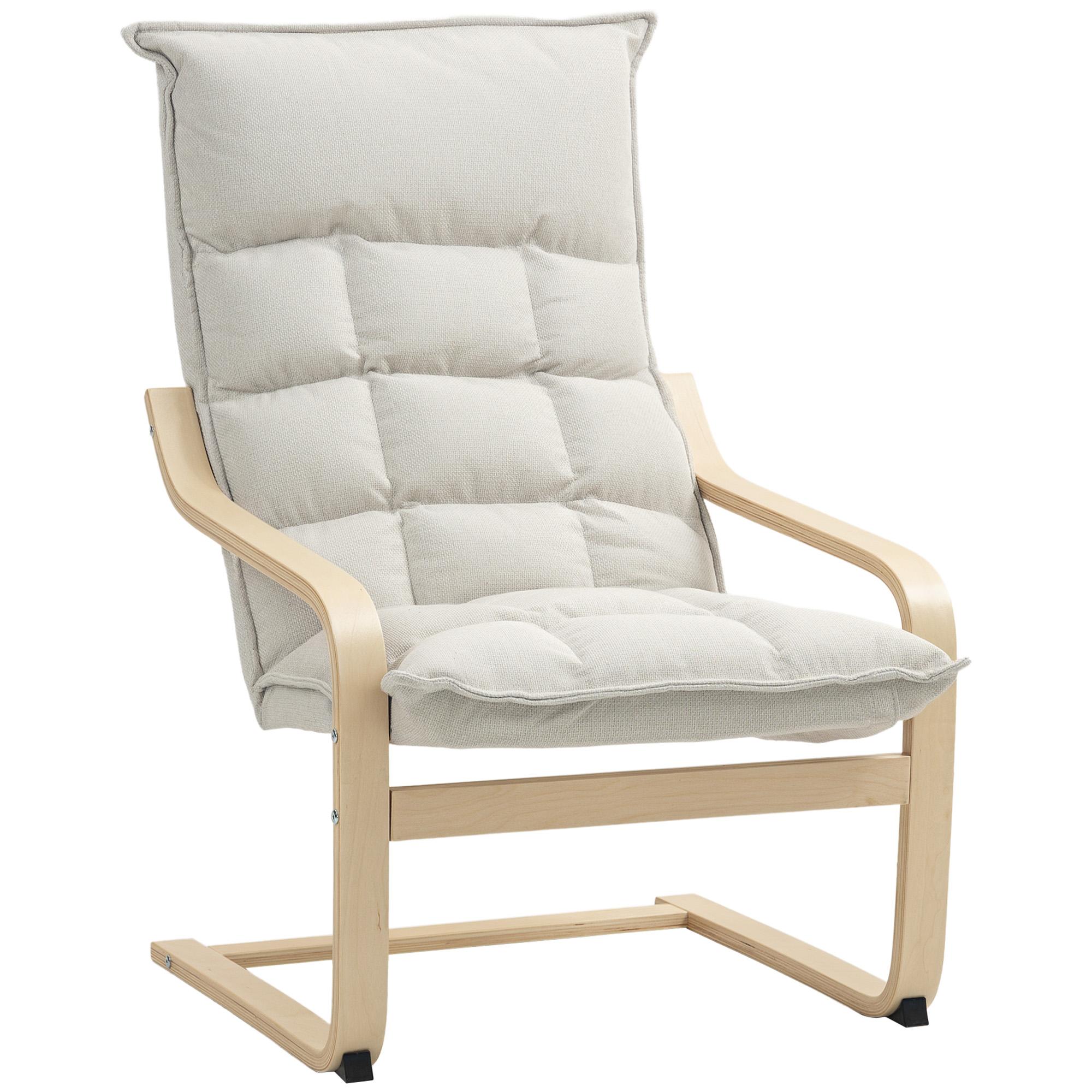 Cream White Rocking Armchair with Linen-Feel Fabric
