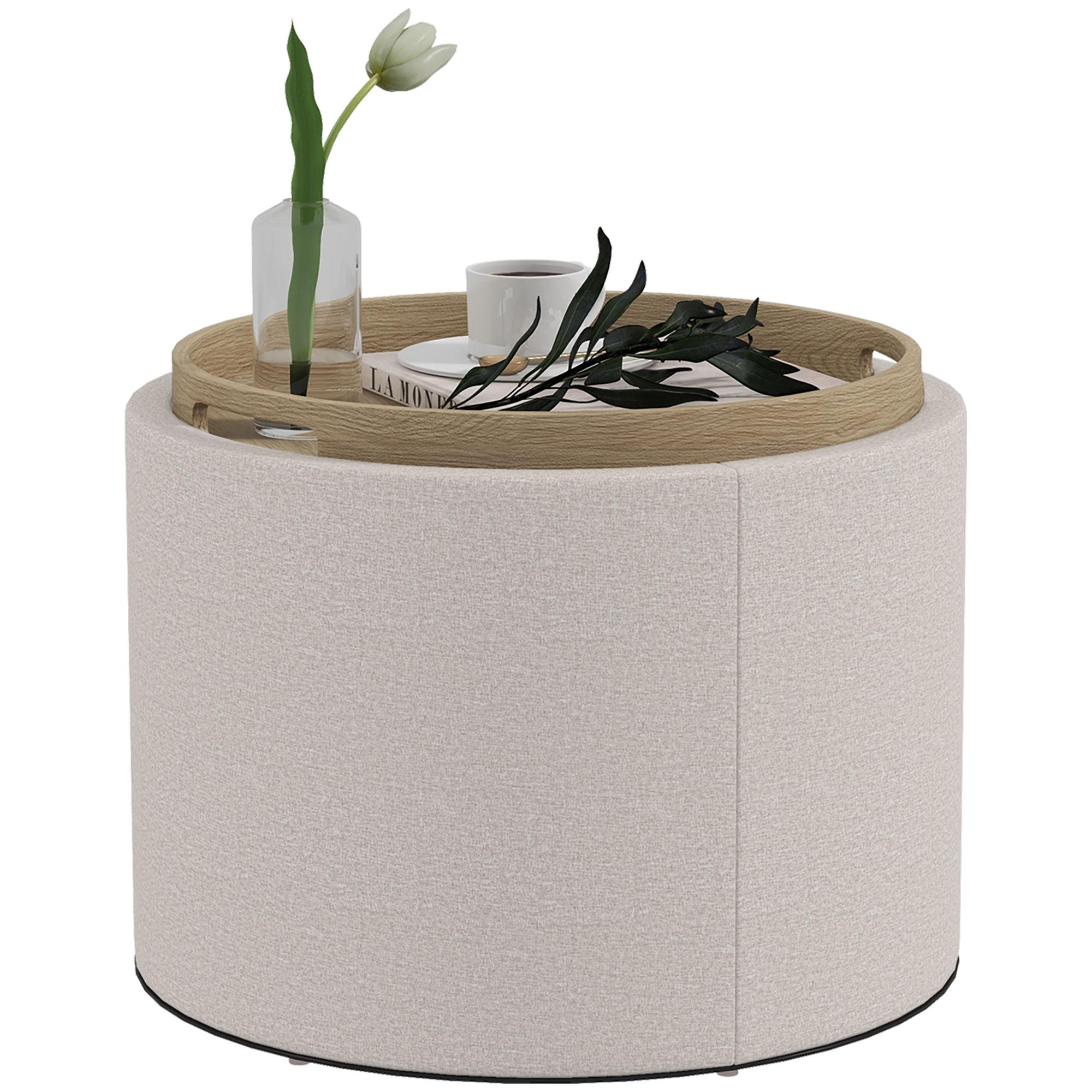 Round Linen Storage Coffee Table with Tray Top