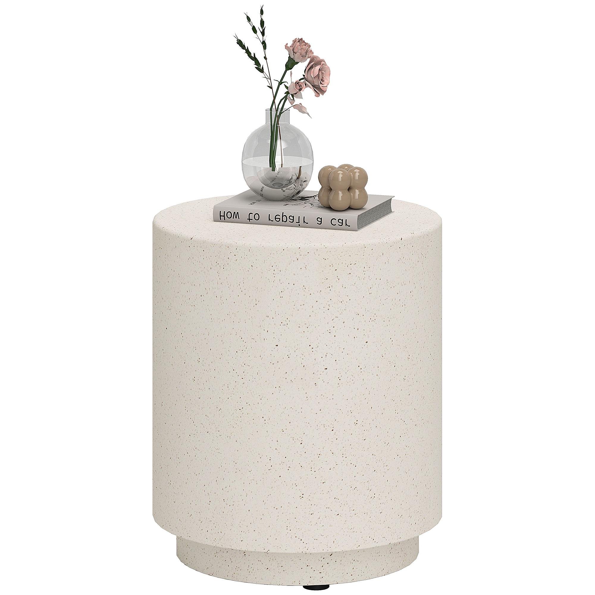 Cream White Terrazzo Side Table with Adjustable Feet, Indoor/Outdoor