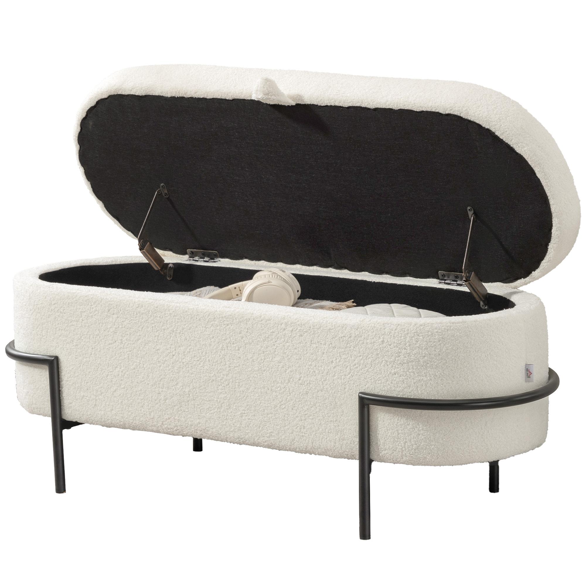 45.1 Inch Sherpa Ottoman with Hidden Storage, Cream White