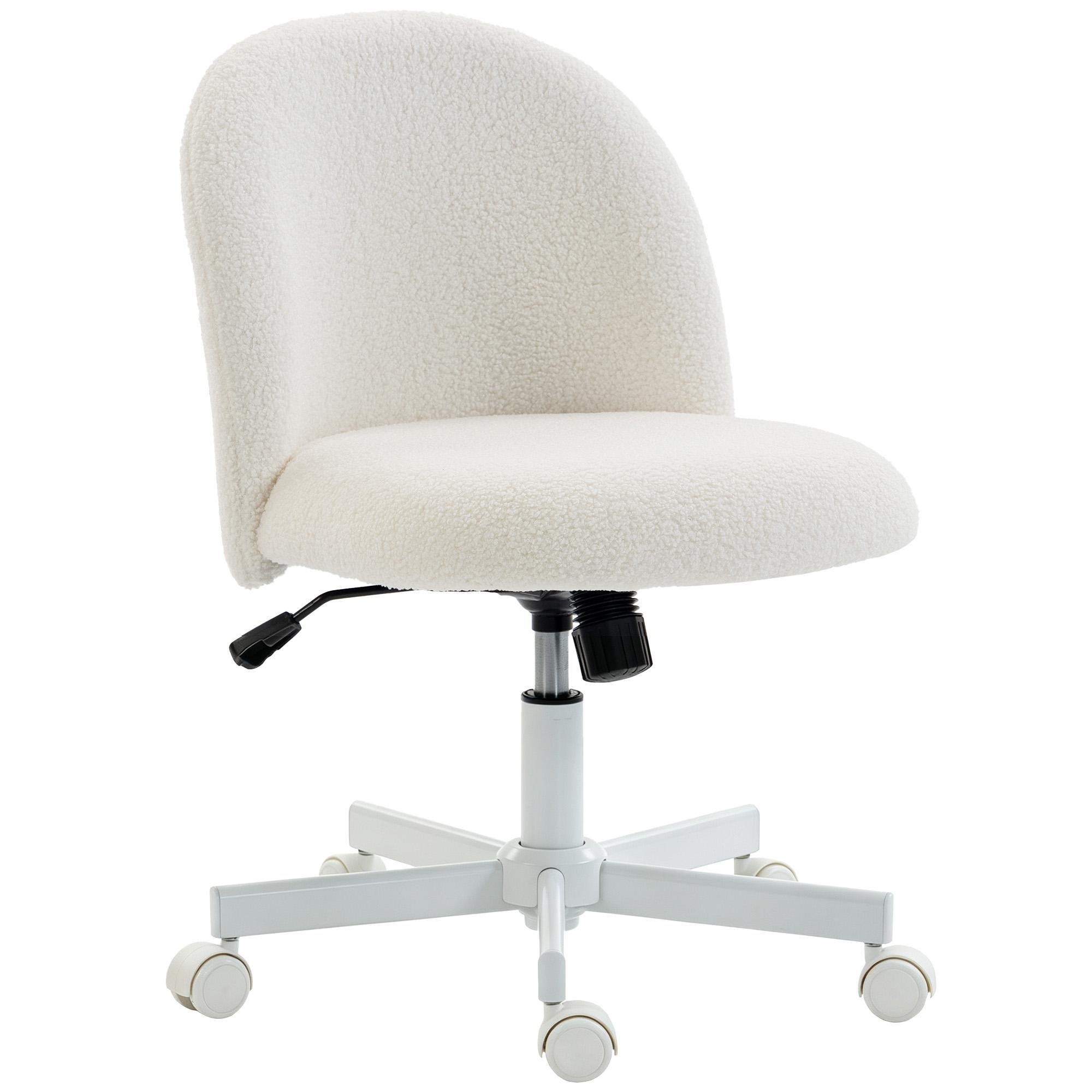Cream Sherpa Task Chair, Adjustable Swivel Desk Chair