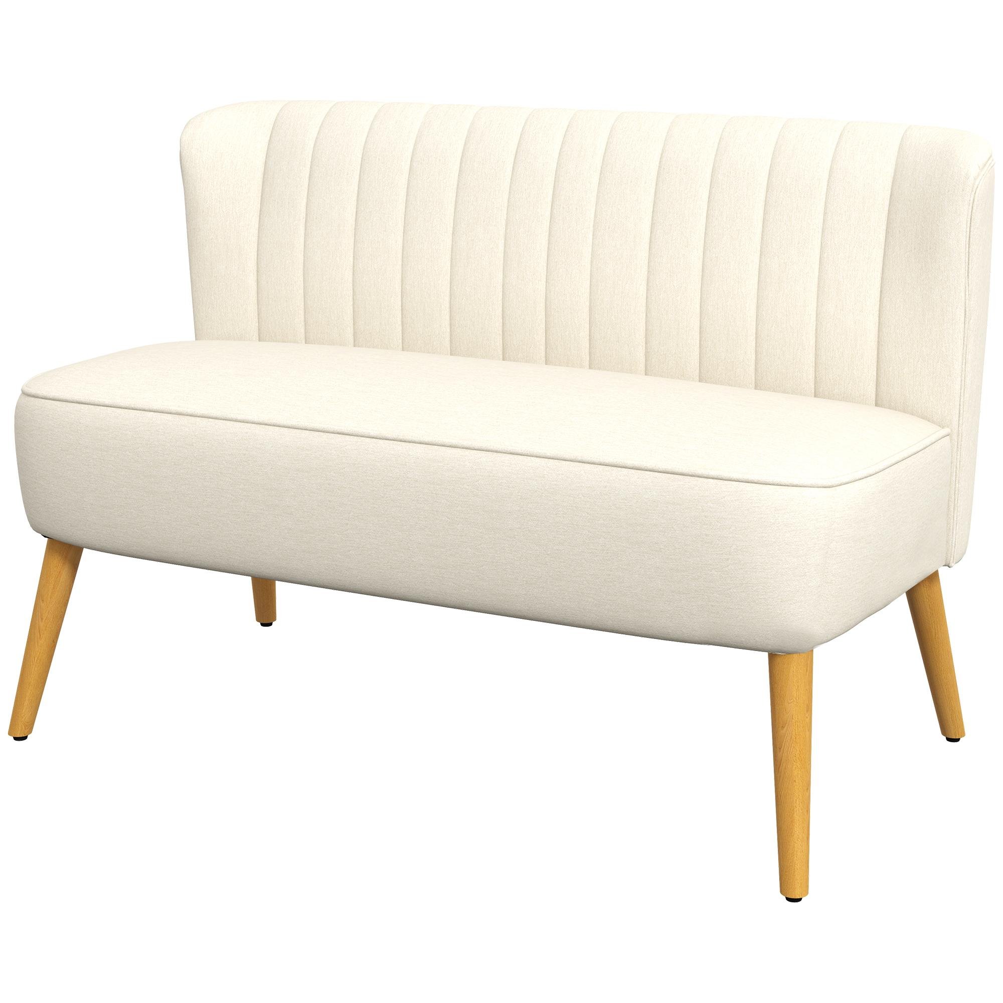 Cream White Striped Loveseat with Wood Legs, 46.1 in