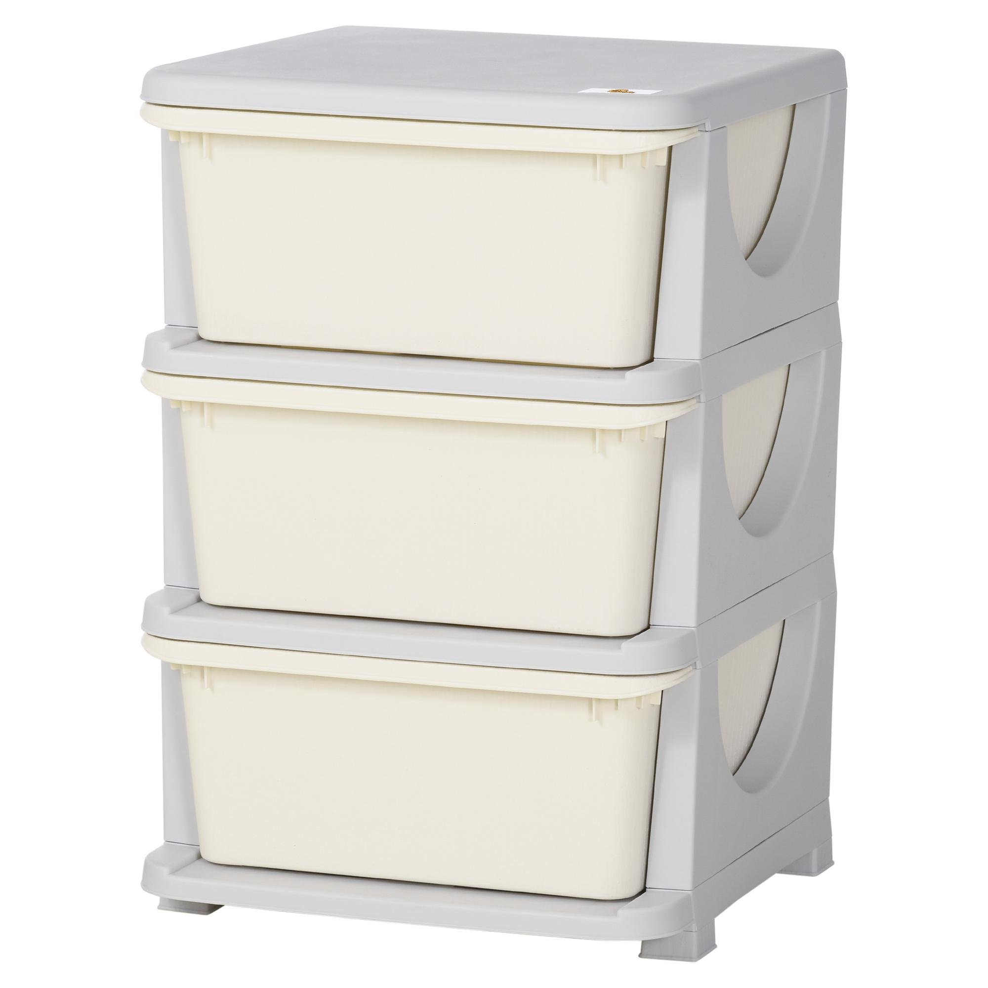 Cream White Polypropylene Toy Bins, 3 Drawers