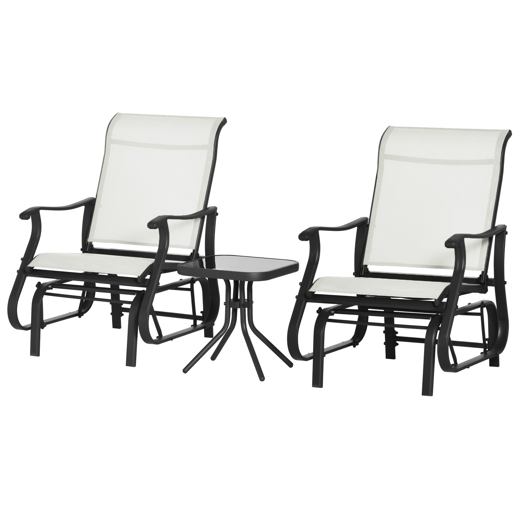 Cream White Patio Glider Set with Smooth Motion, 3-Piece