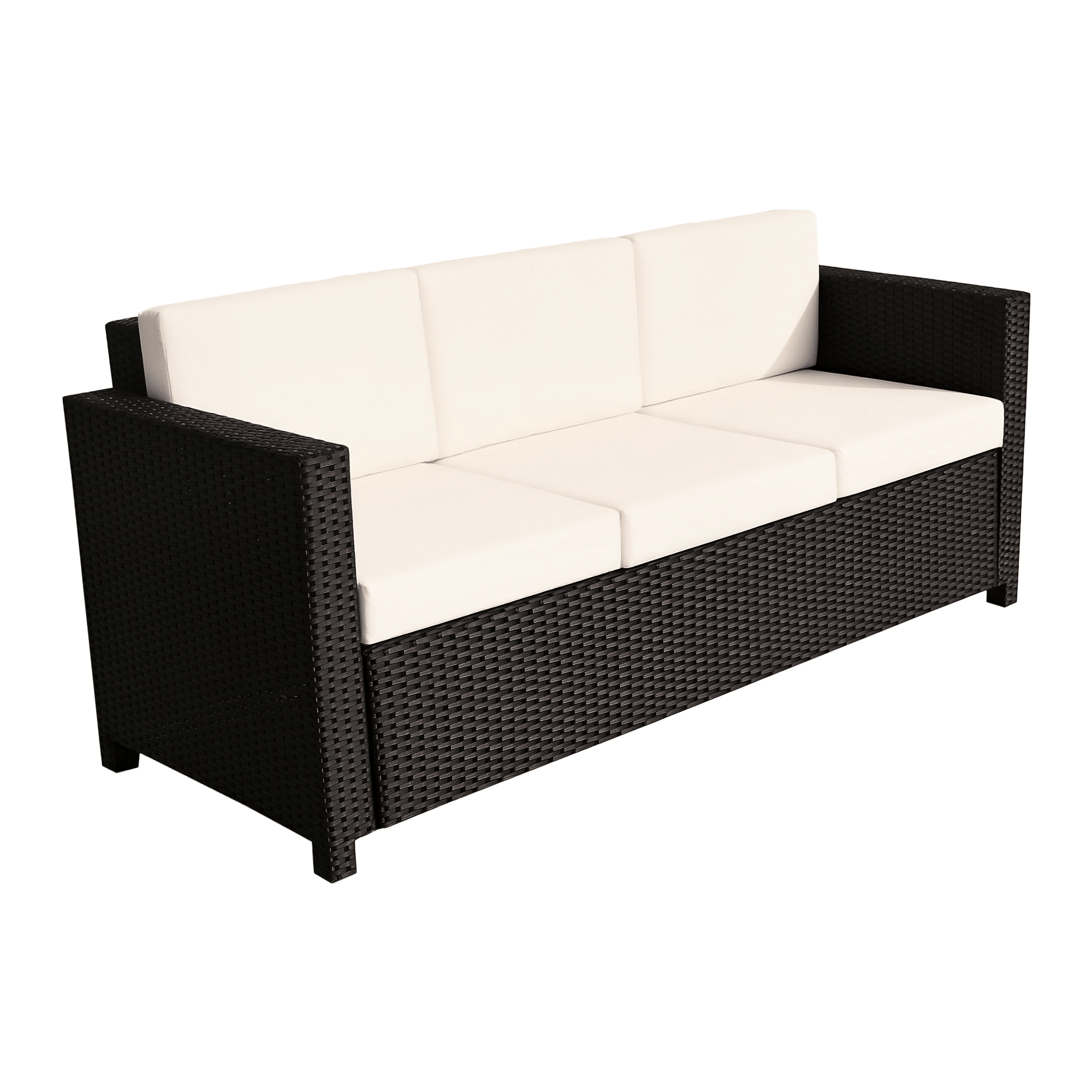Cream White PE Rattan Sofa, 3-Seat Outdoor Patio Comfort