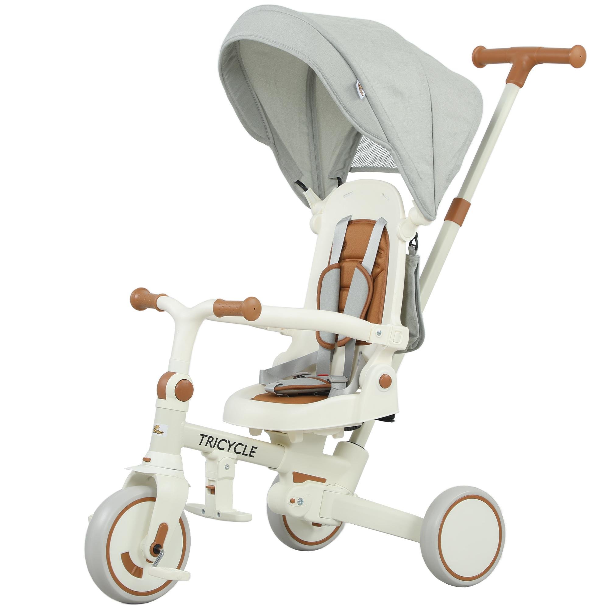 Cream White Folding Tricycle with 9-in-1 Modes