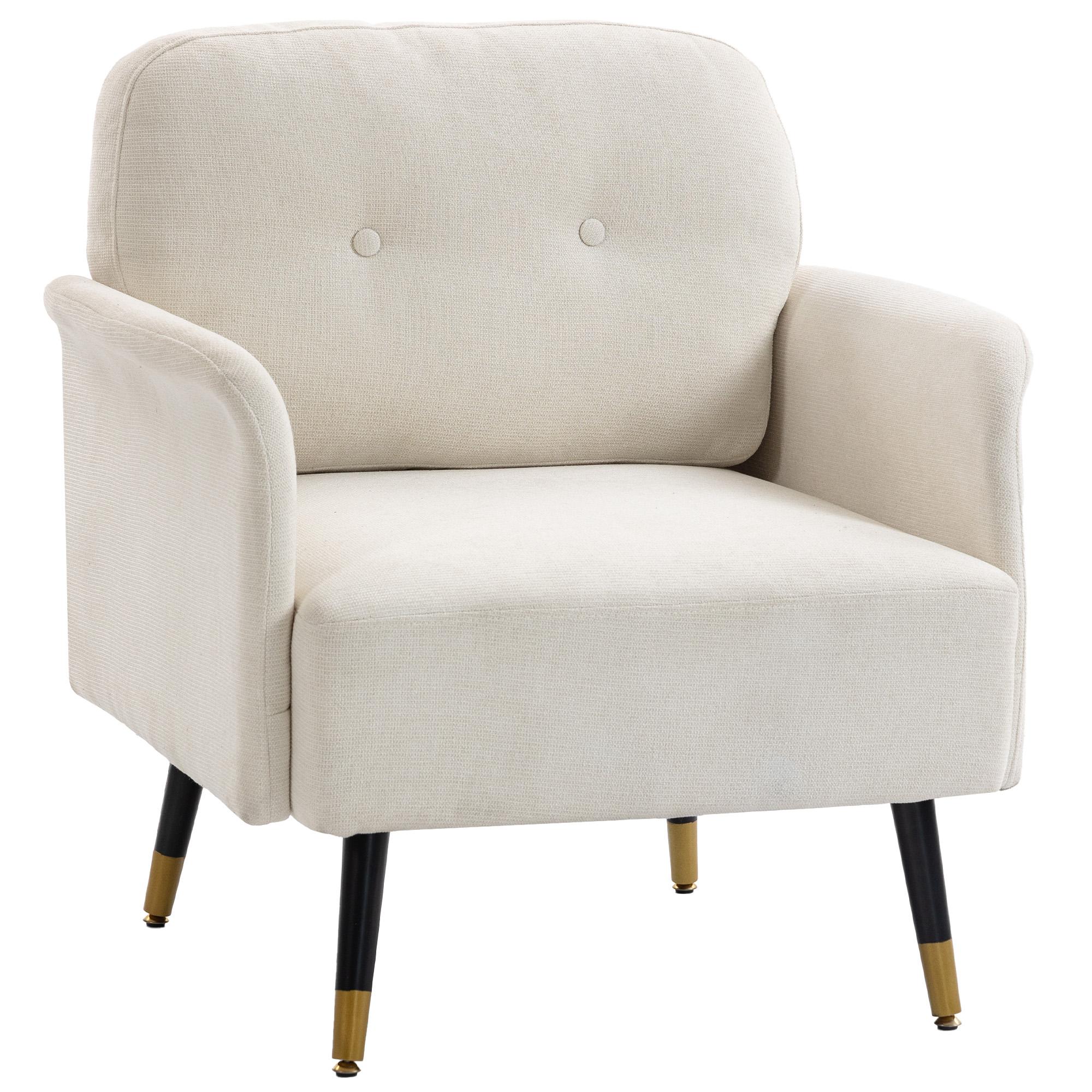 Cream White Tufted Armchair with Metal Legs