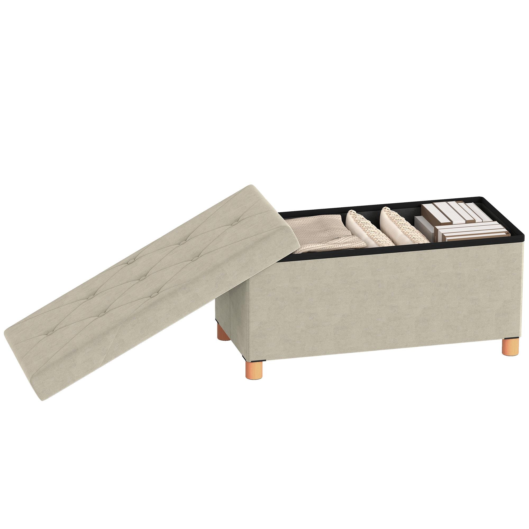 Cream White Tufted Ottoman with 67 L Storage Bench