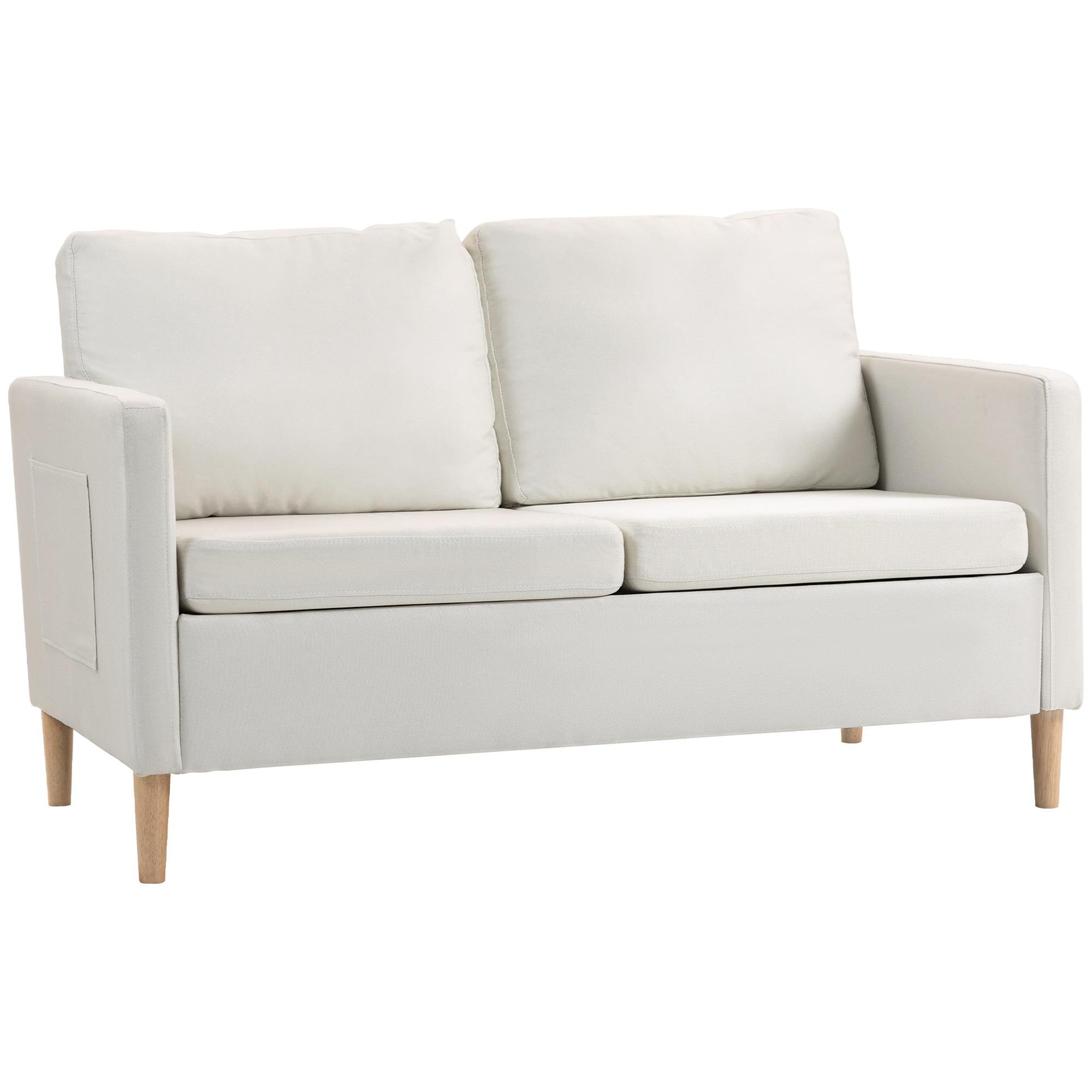 Cream White Polyester Loveseat with Side Pockets, 56.3 in