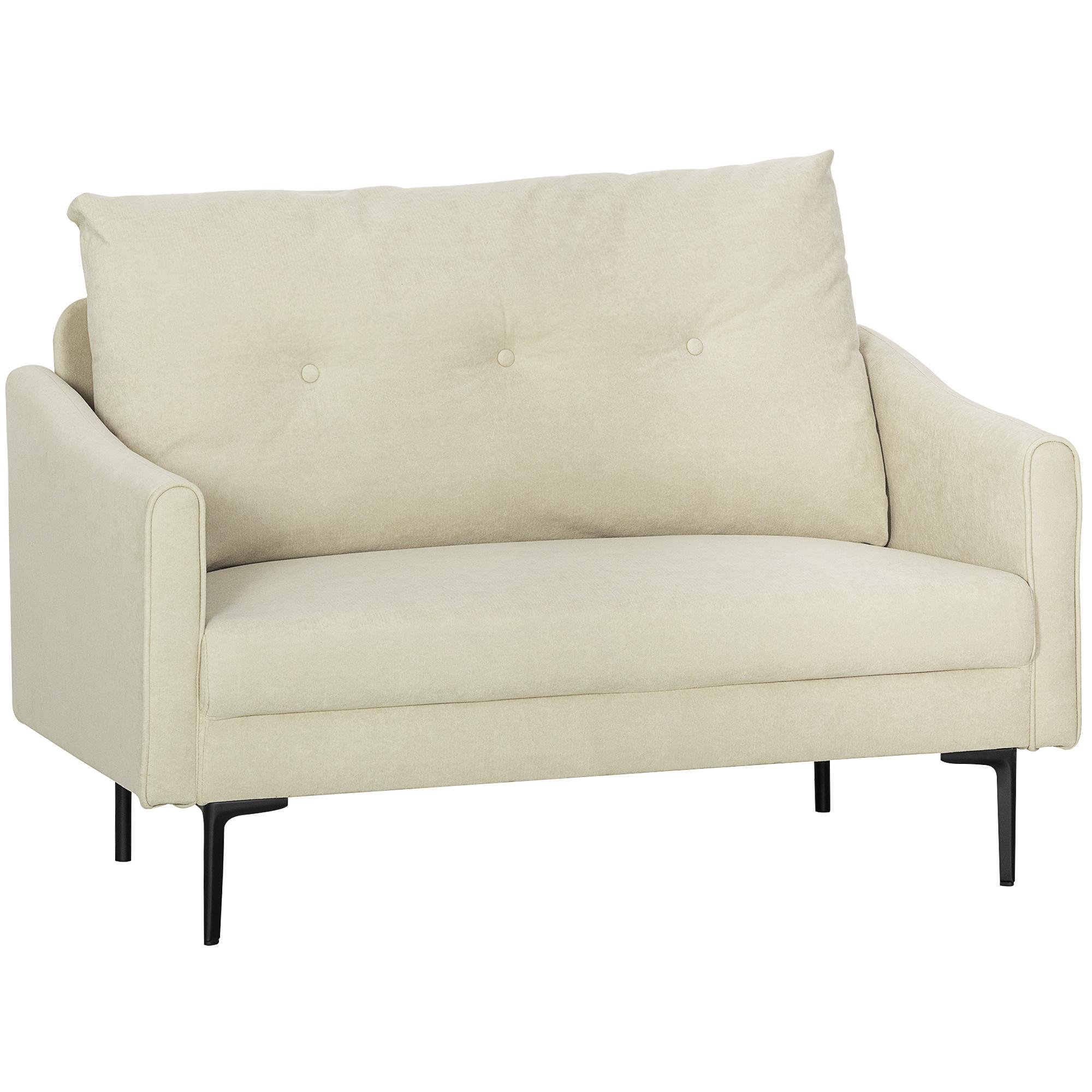 Cream White Velvet Loveseat, Compact 2-Seater Sofa