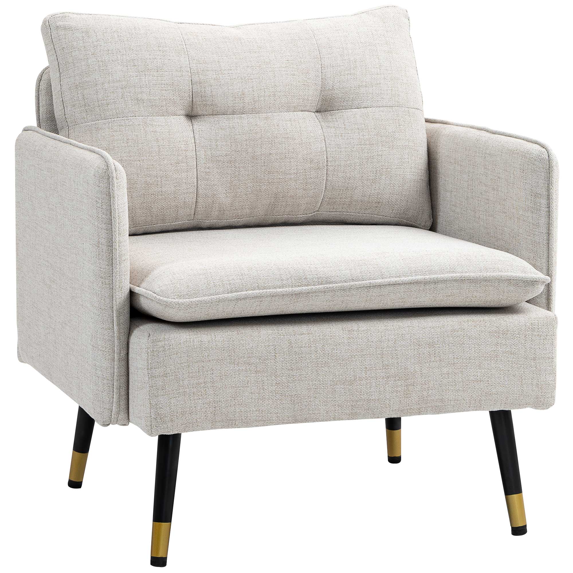 Cream White Linen Look Chair with Tufted Back, 28.3 in