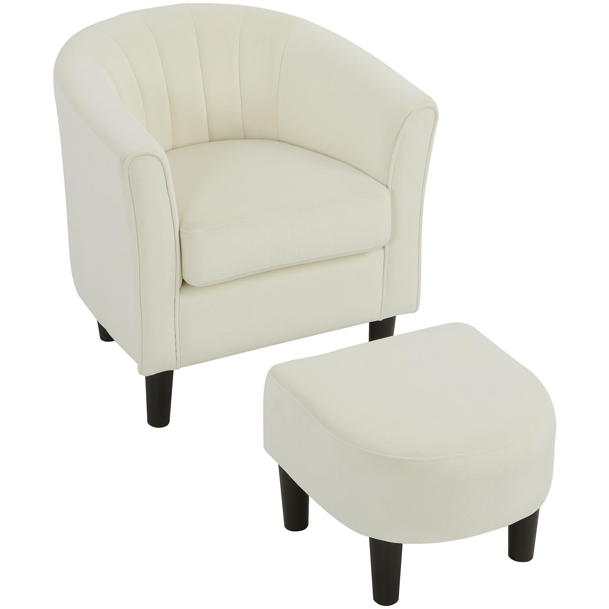 Cream White Pocket Spring Chair with Ottoman Set