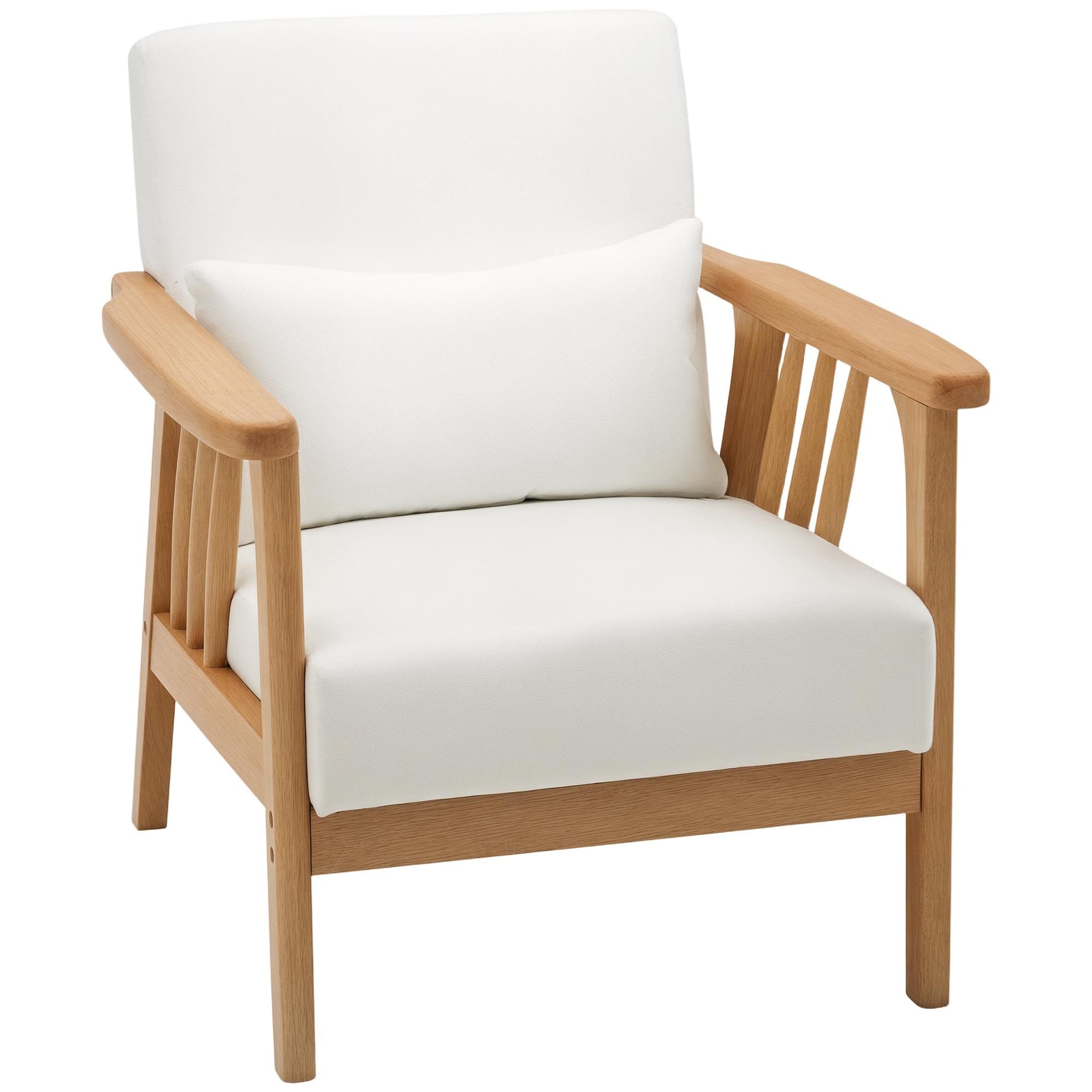 Cream White Rubberwood Chair with S-Spring Seat for Reading Corners