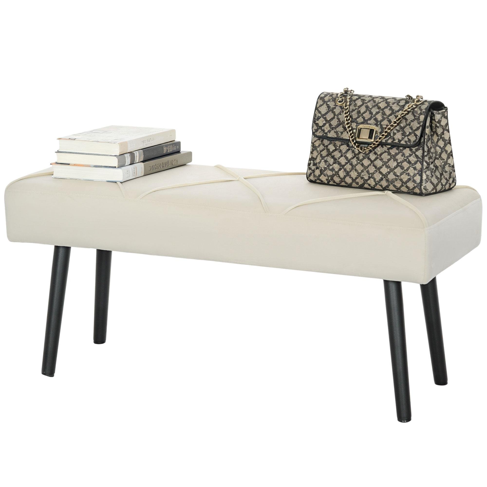 39.4 inch velvet bench with steel legs, cream white