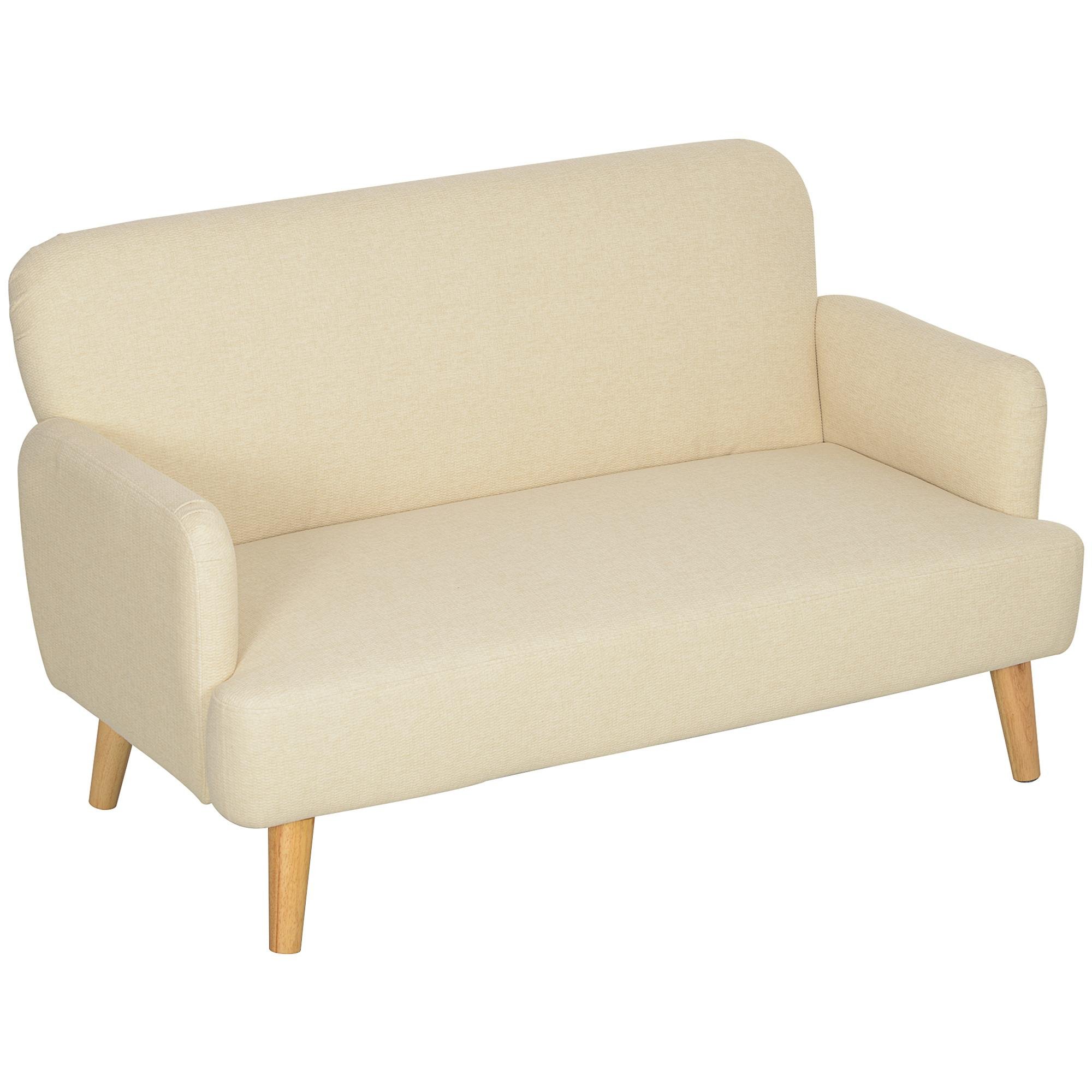 Cream Velvet Feel Loveseat with 8.3-Inch Padded Seat