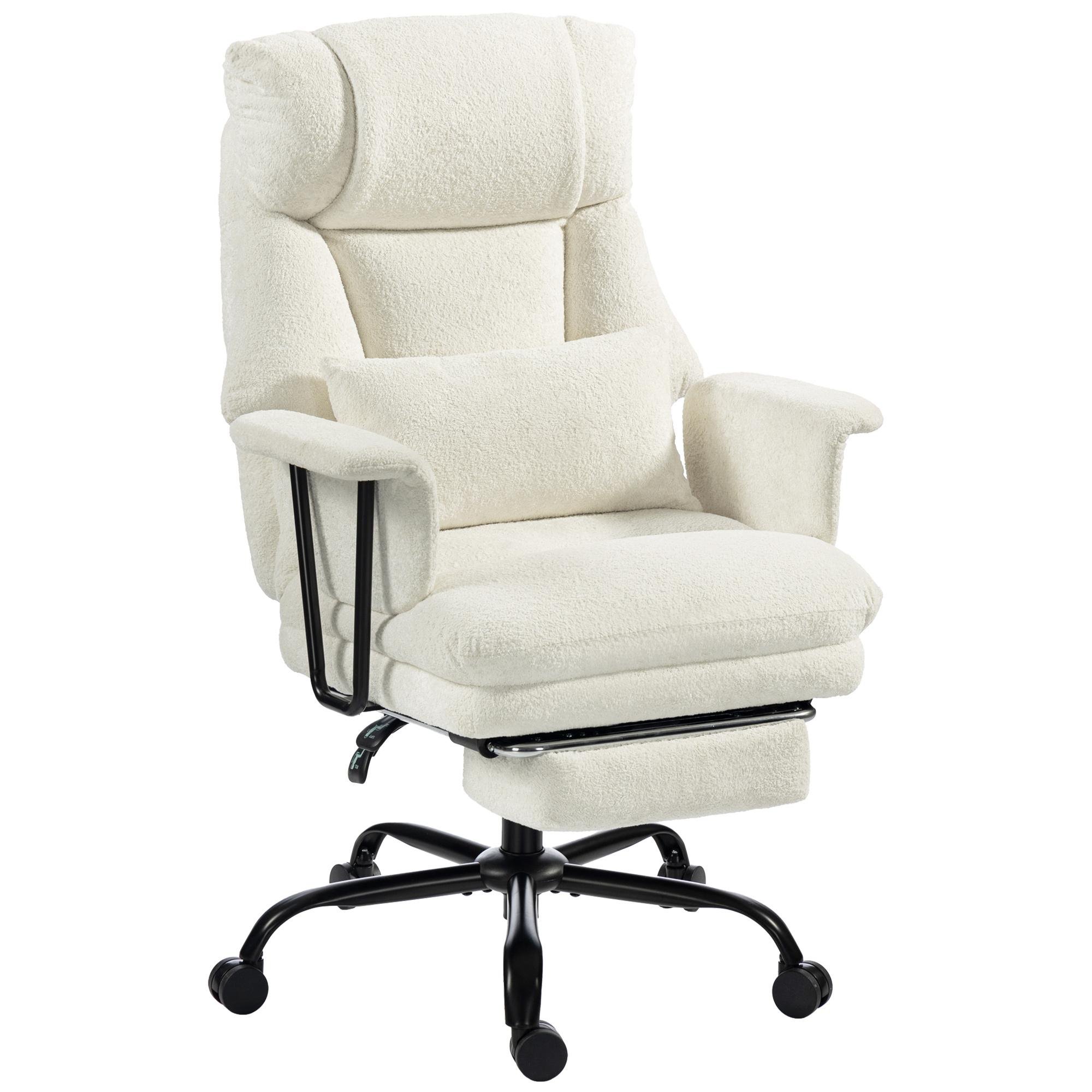 Cream White Velvet Office Chair, 400 lb Wide-Seat Recliner