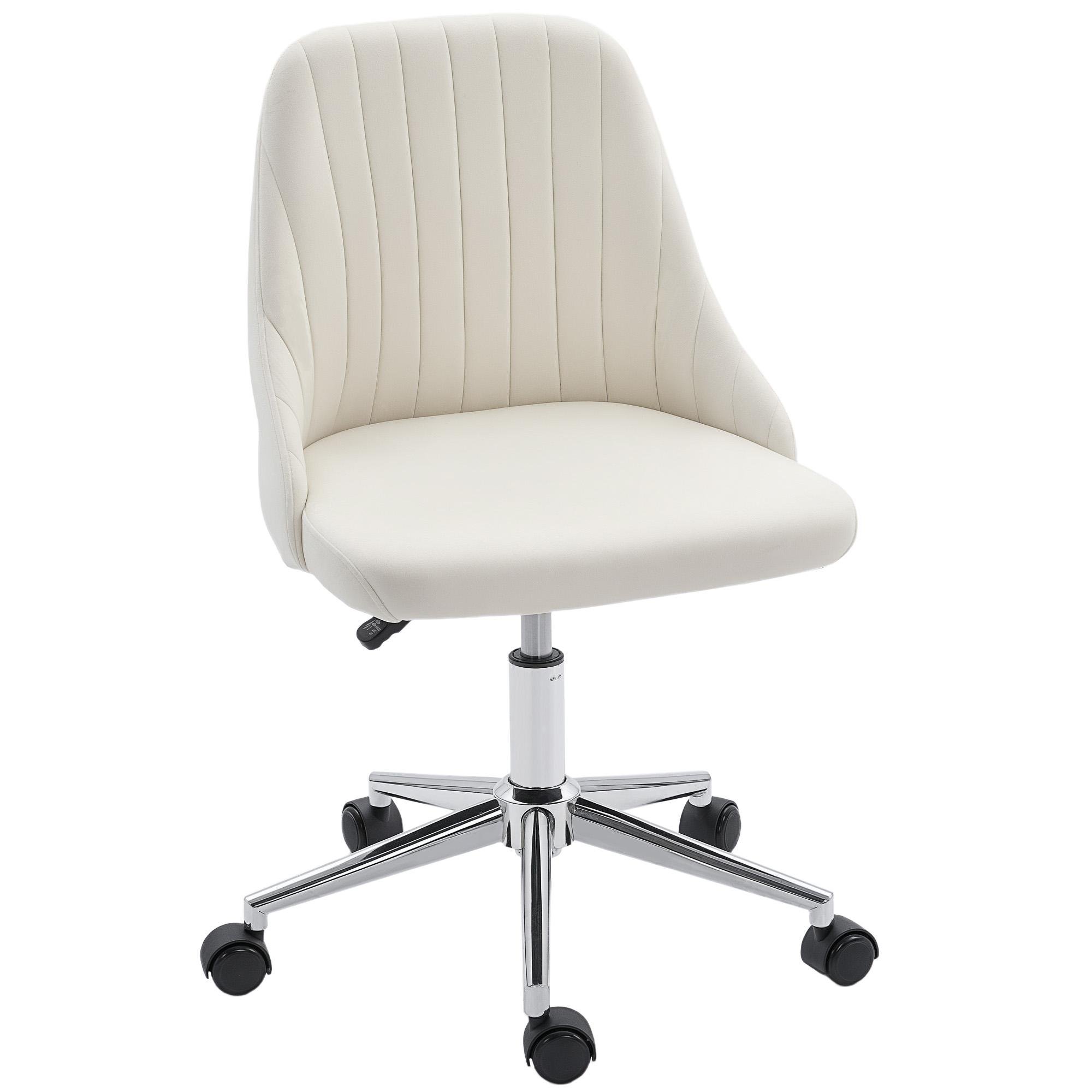 Cream White Velvet Task Chair with Adjustable Height