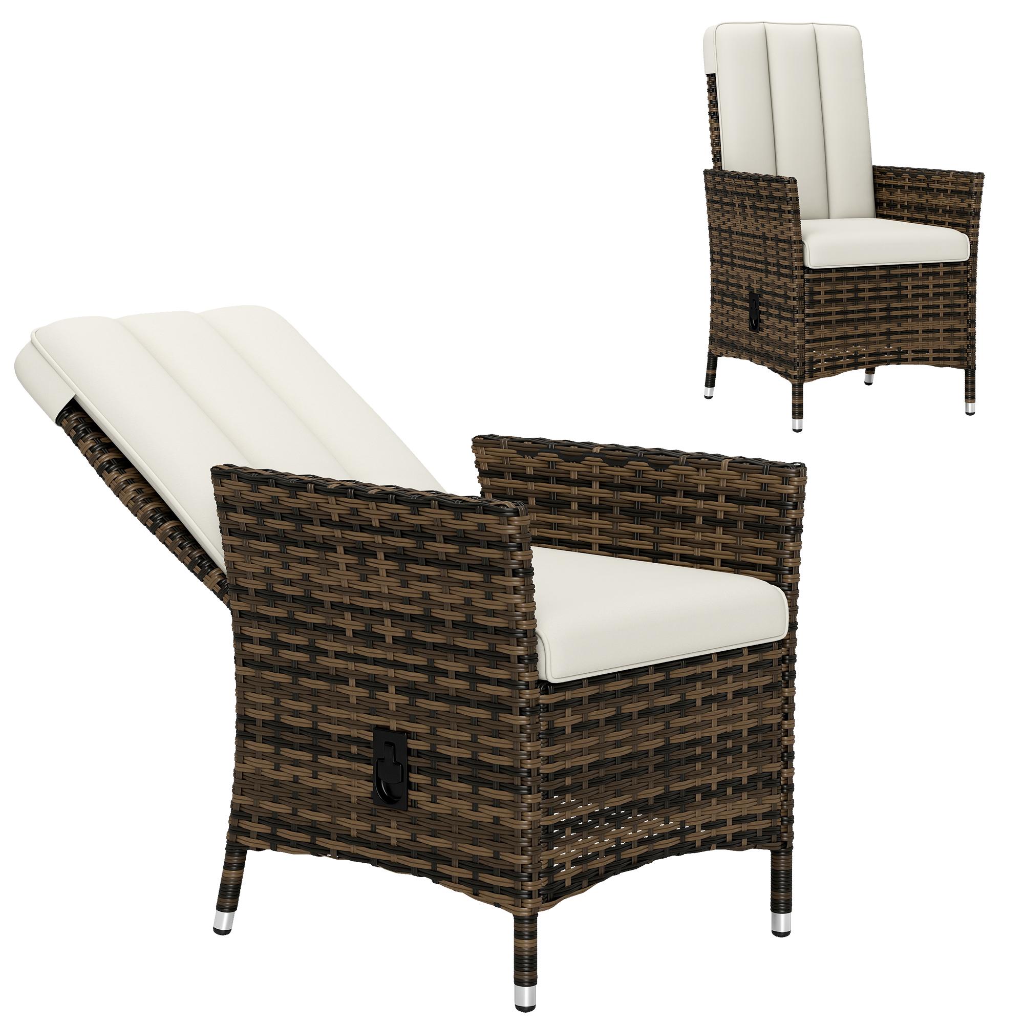 Cream White Wicker Recliner with Adjustable Backrest