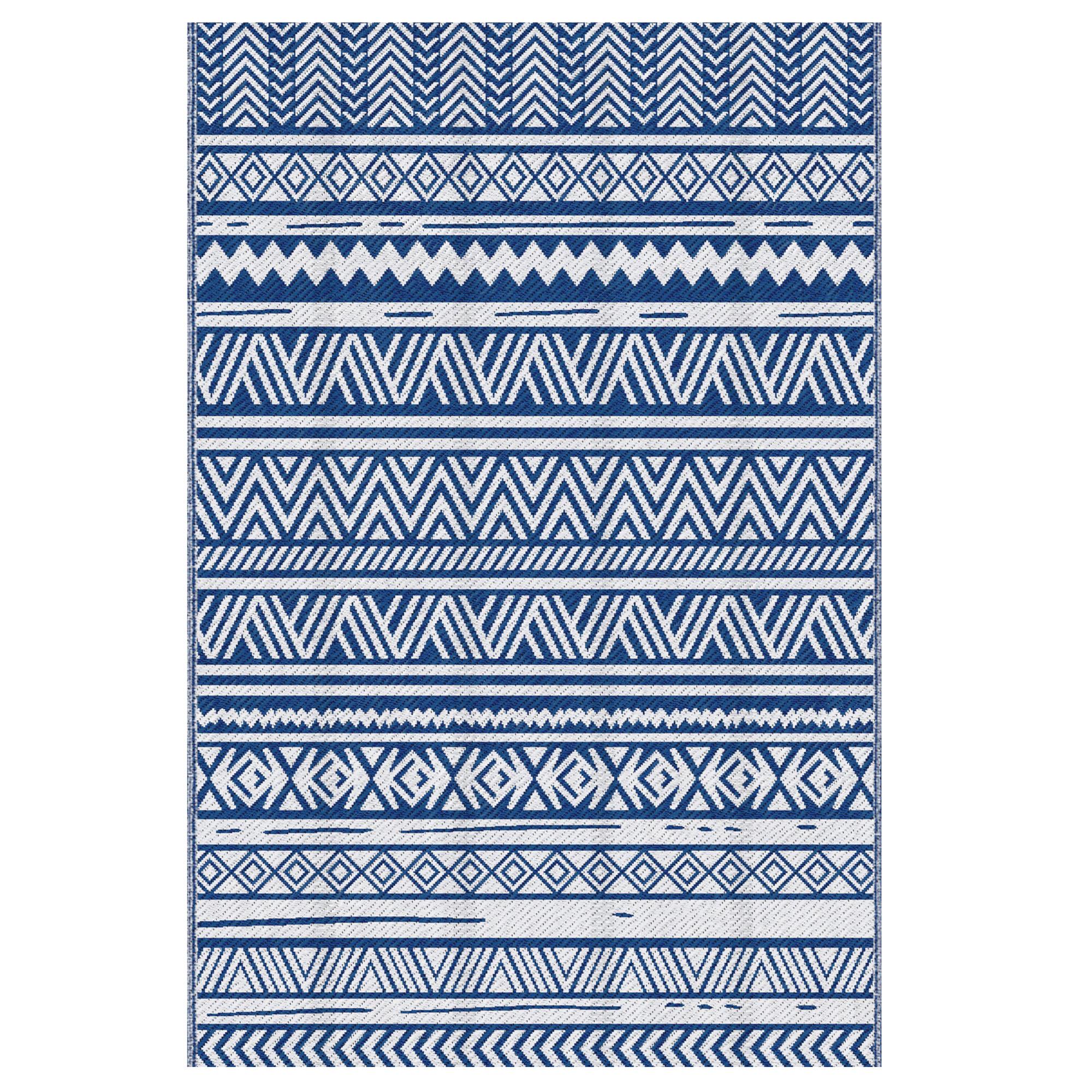 Dark Blue White Outdoor Rug, Reversible 107.9 x 71.7 in