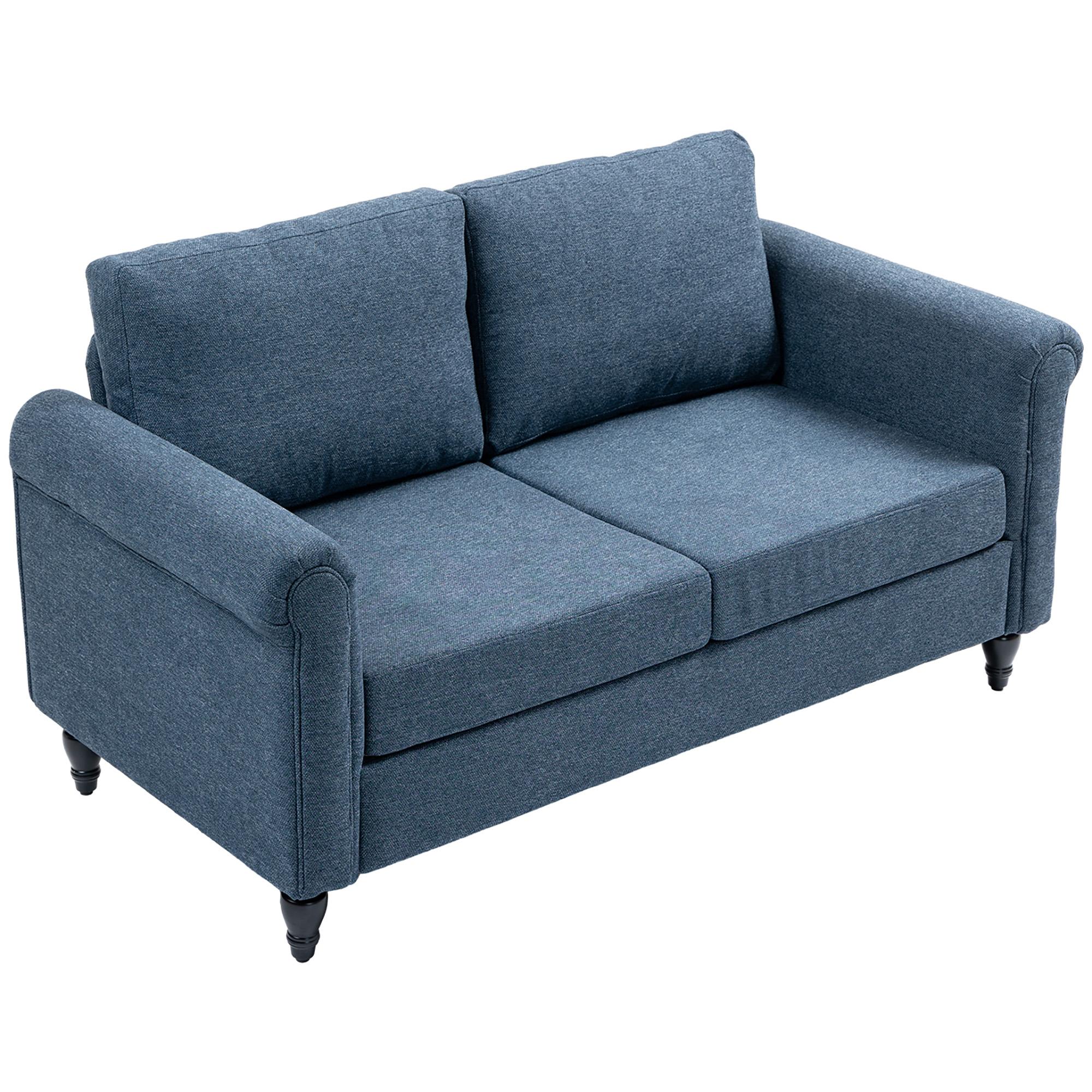Dark Blue Chenille Loveseat with Rolled Arms