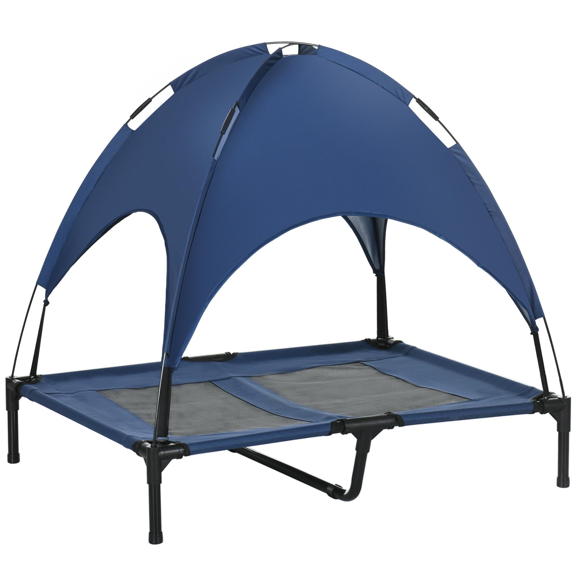 Dark Blue Canopy Dog Cot with Mesh for Large Dogs