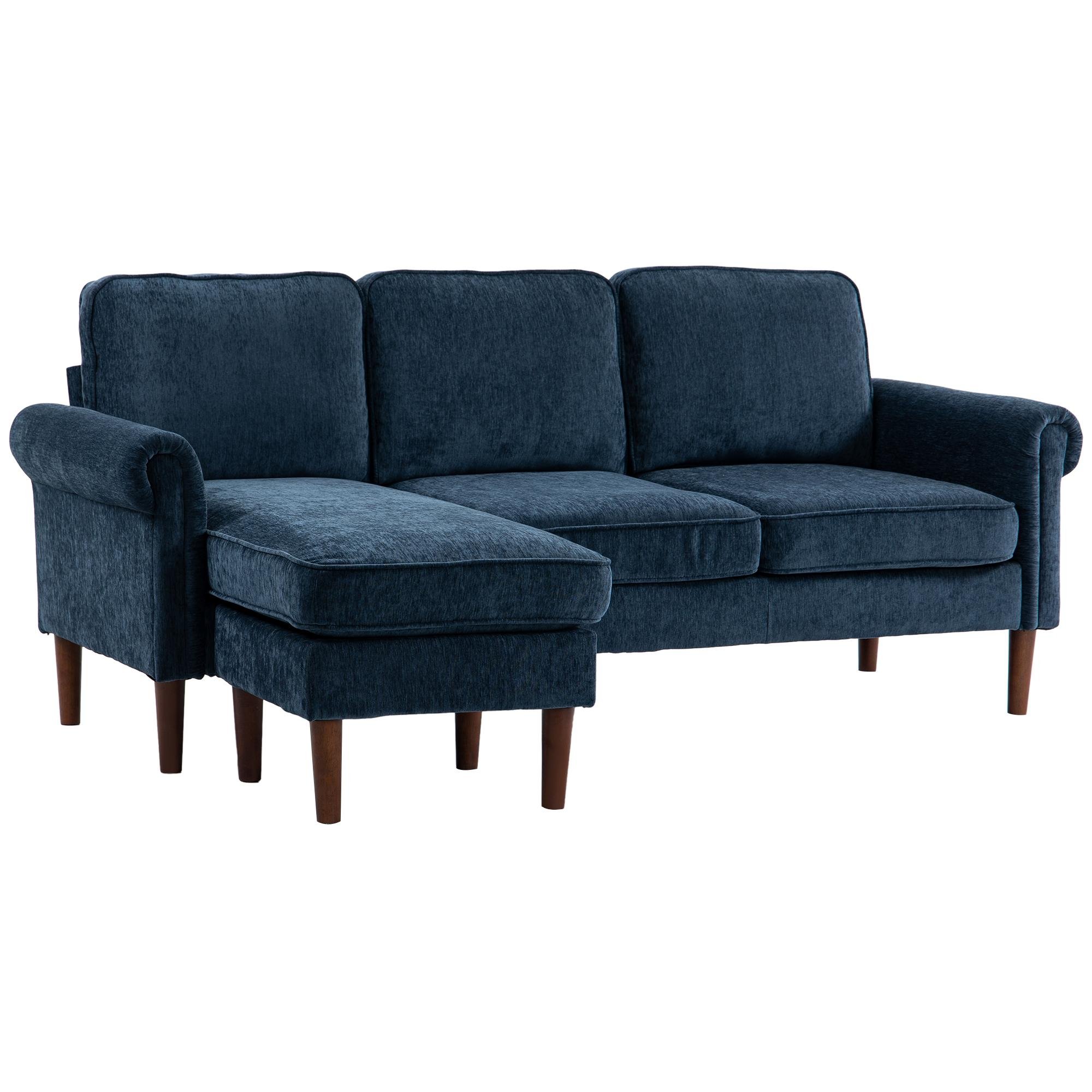 Dark Blue Reversible Sectional Sofa with Chaise Lounge